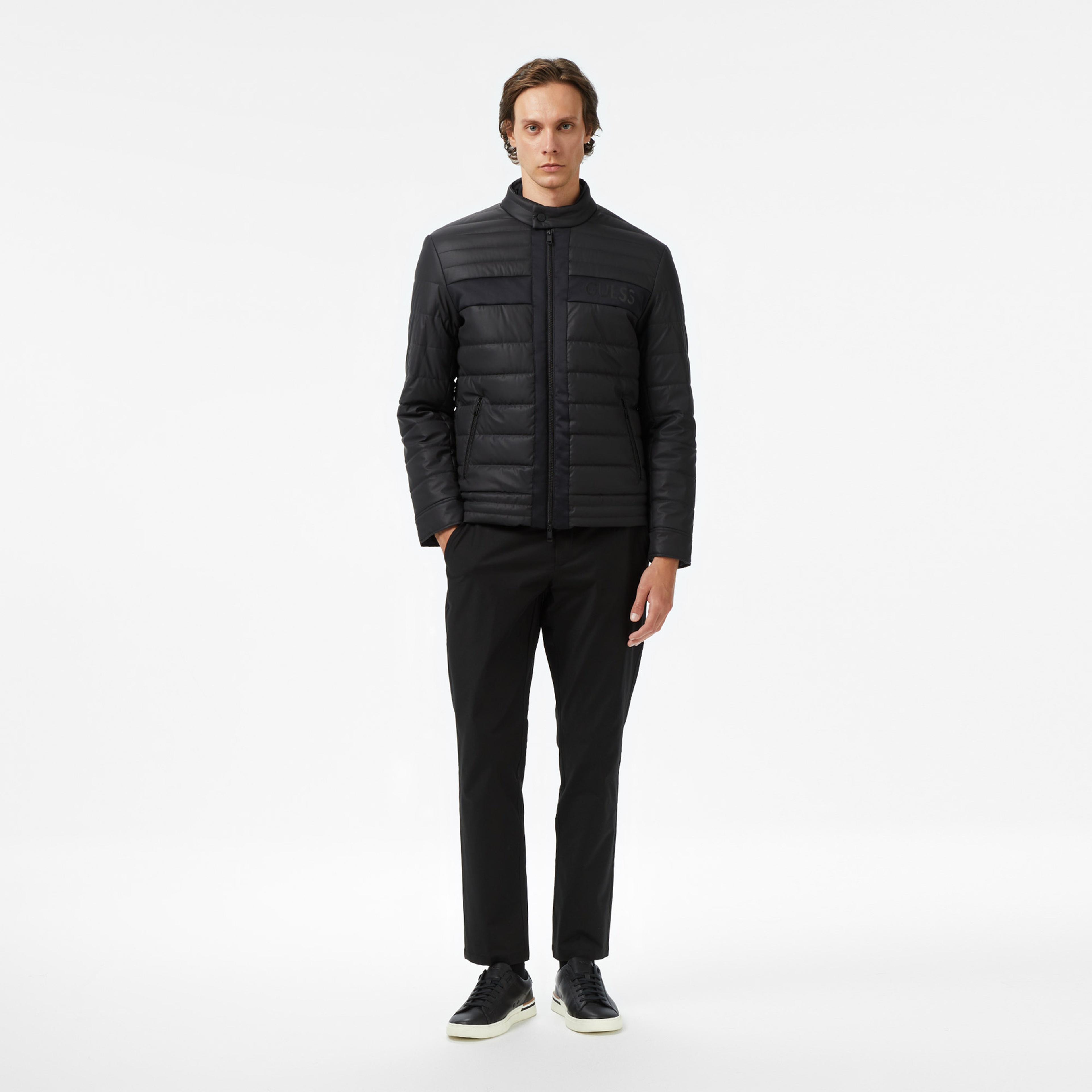 Guess Quilted Biker Erkek Siyah Ceket