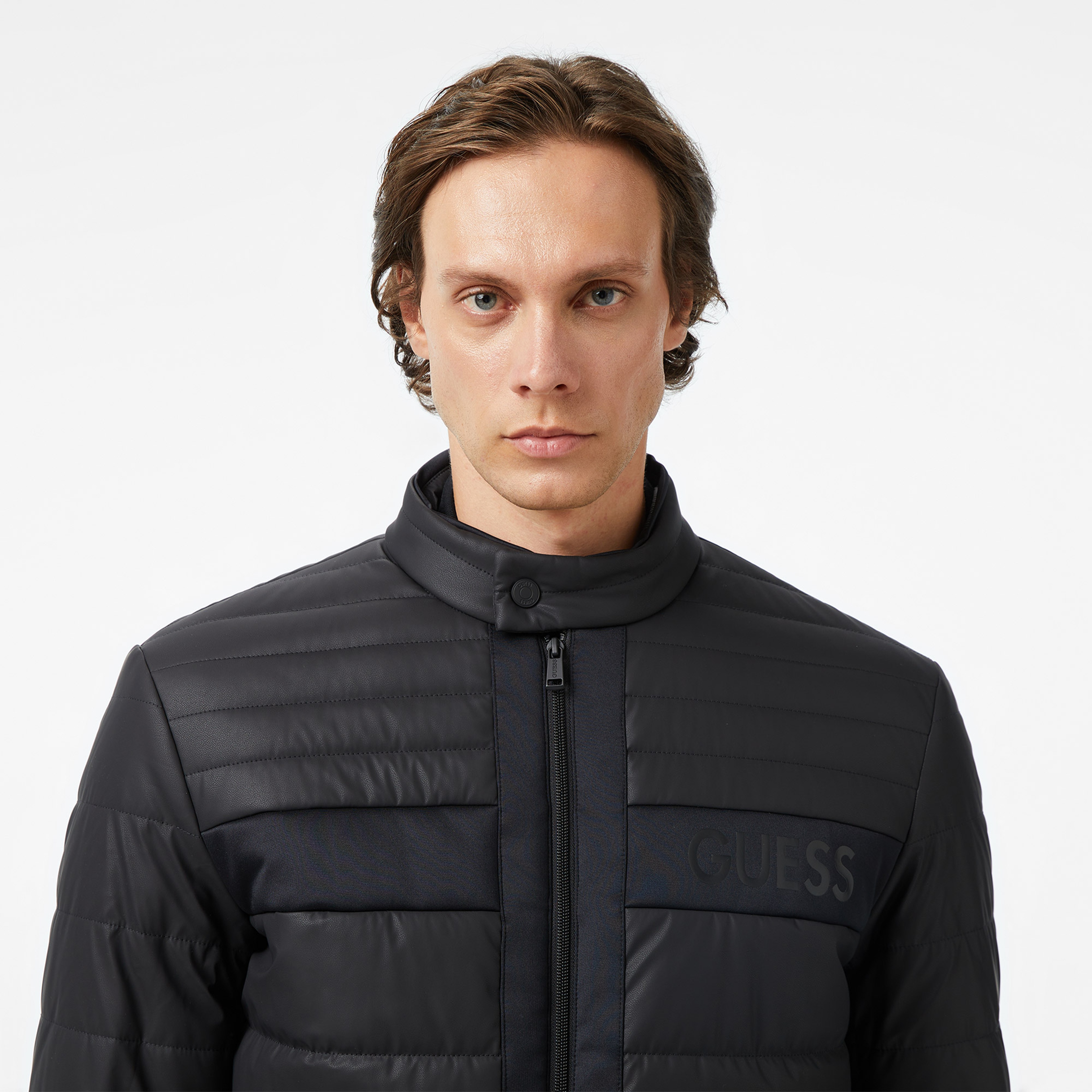 Guess Quilted Biker Erkek Siyah Ceket