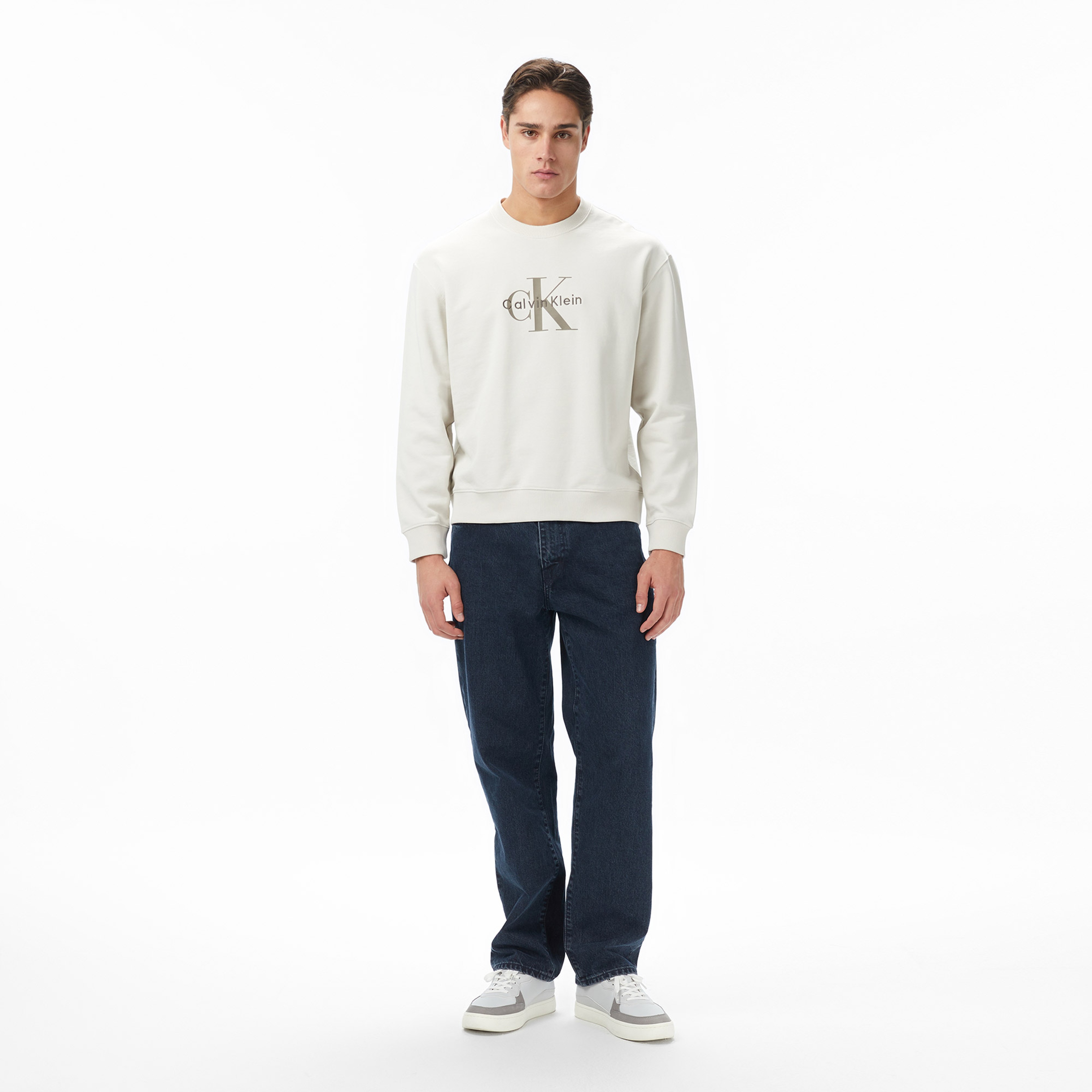 Calvin Klein Terry Monologo Erkek Beyaz Sweatshirt