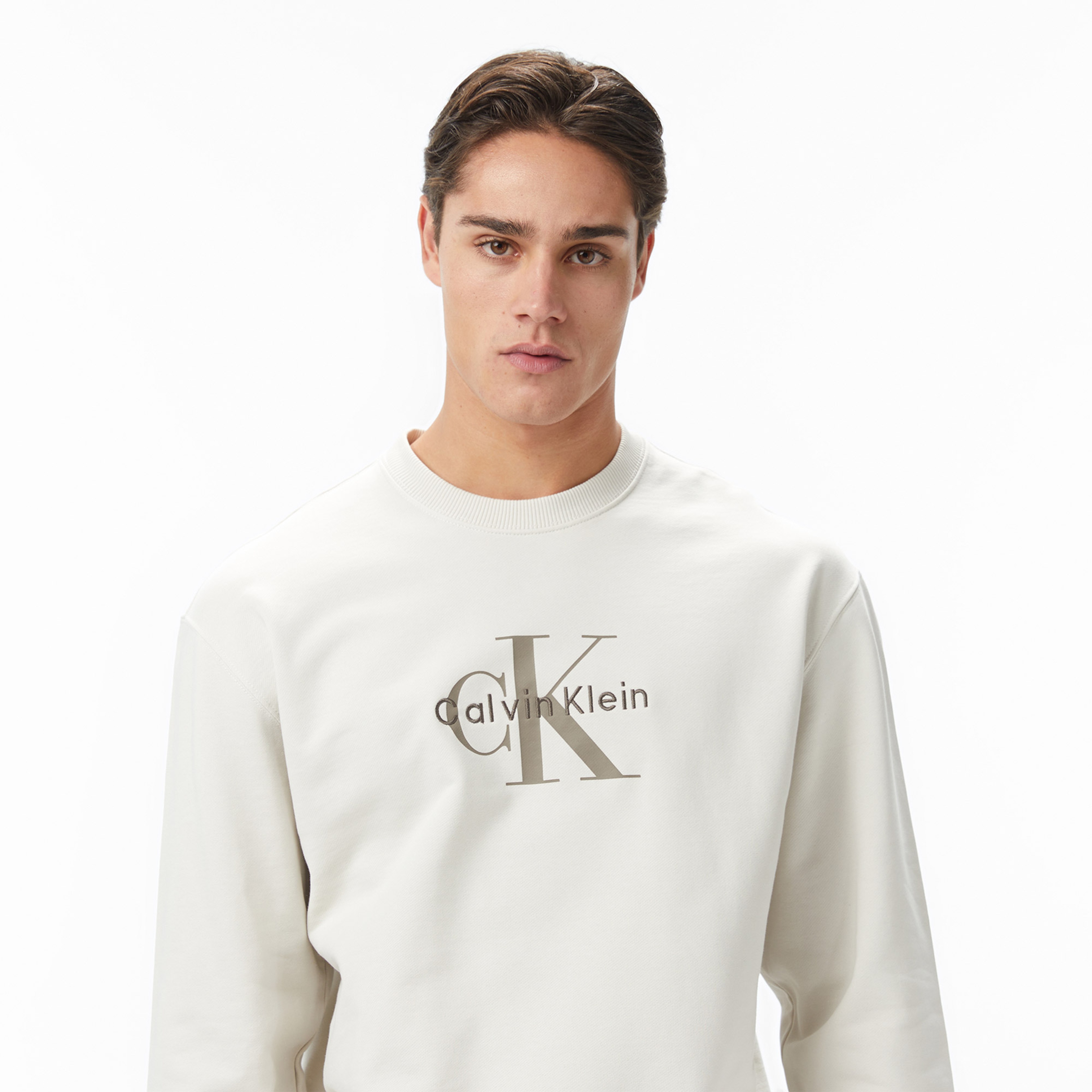 Calvin Klein Terry Monologo Erkek Beyaz Sweatshirt