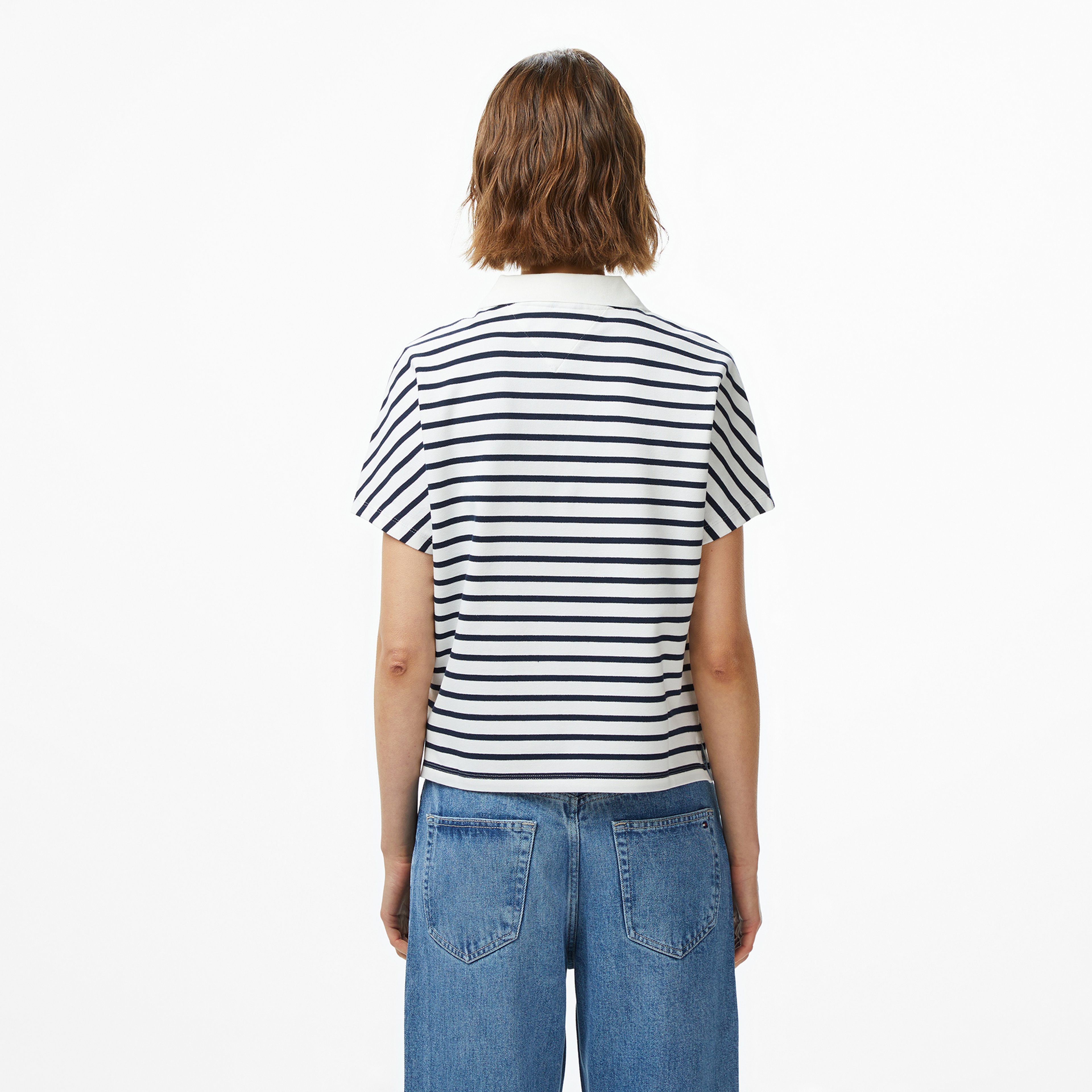 Tommy Hilfiger Lyocell Tipping Open Kadın Beyaz Polo Yaka T-Shirt