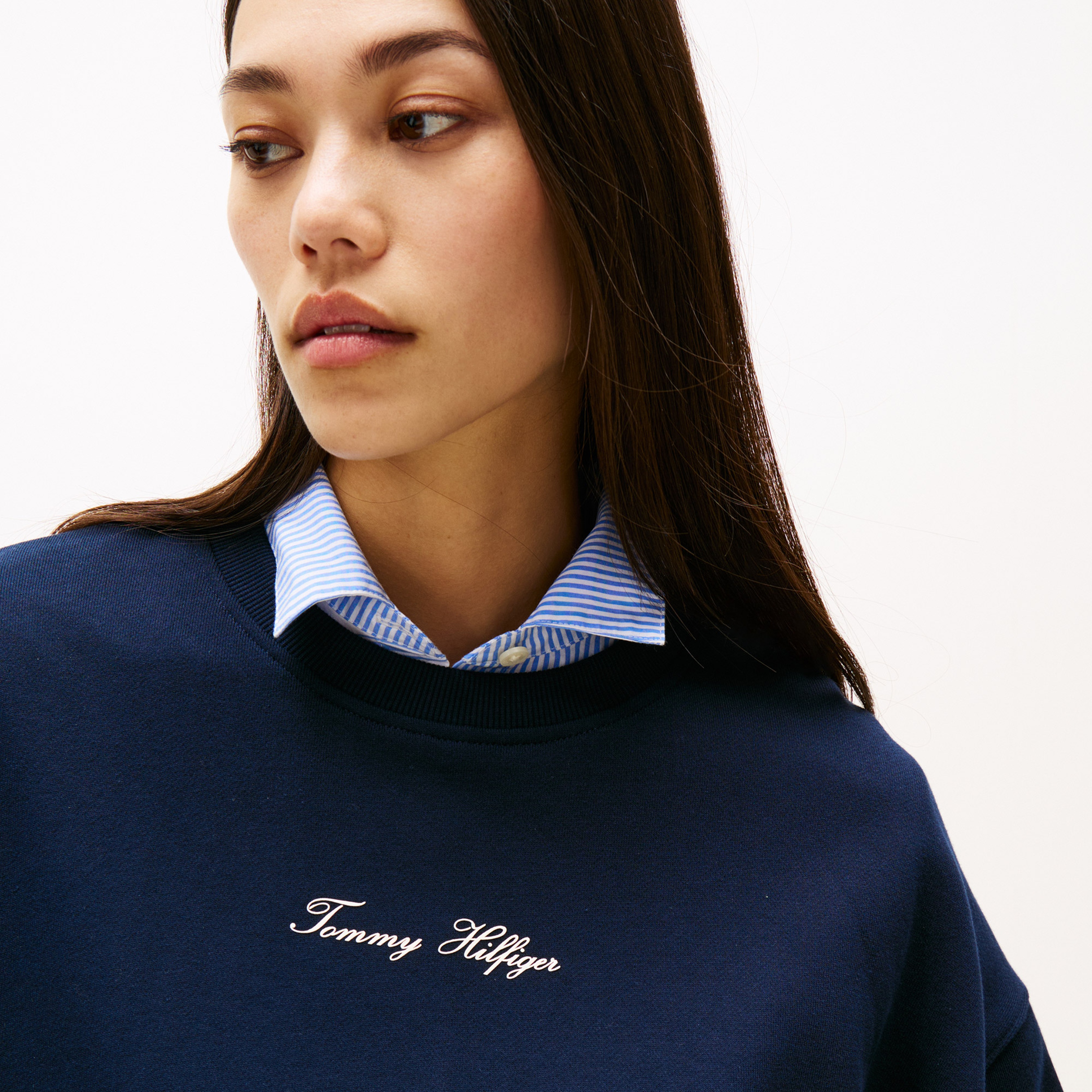 Tommy Hilfiger Classic Script Terry Kadın Lacivert Sweatshirt