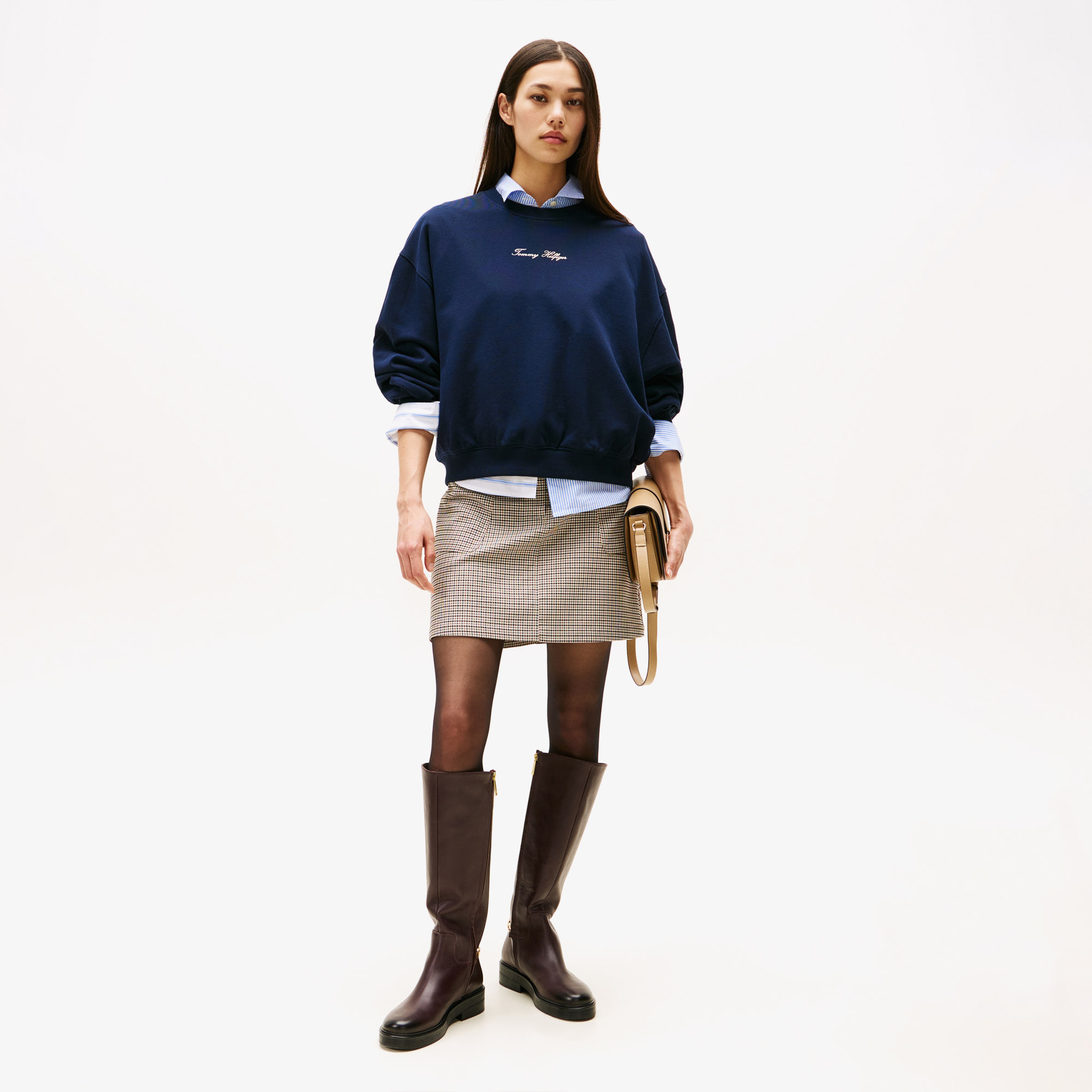 Tommy Hilfiger Classic Script Terry Kadın Lacivert Sweatshirt