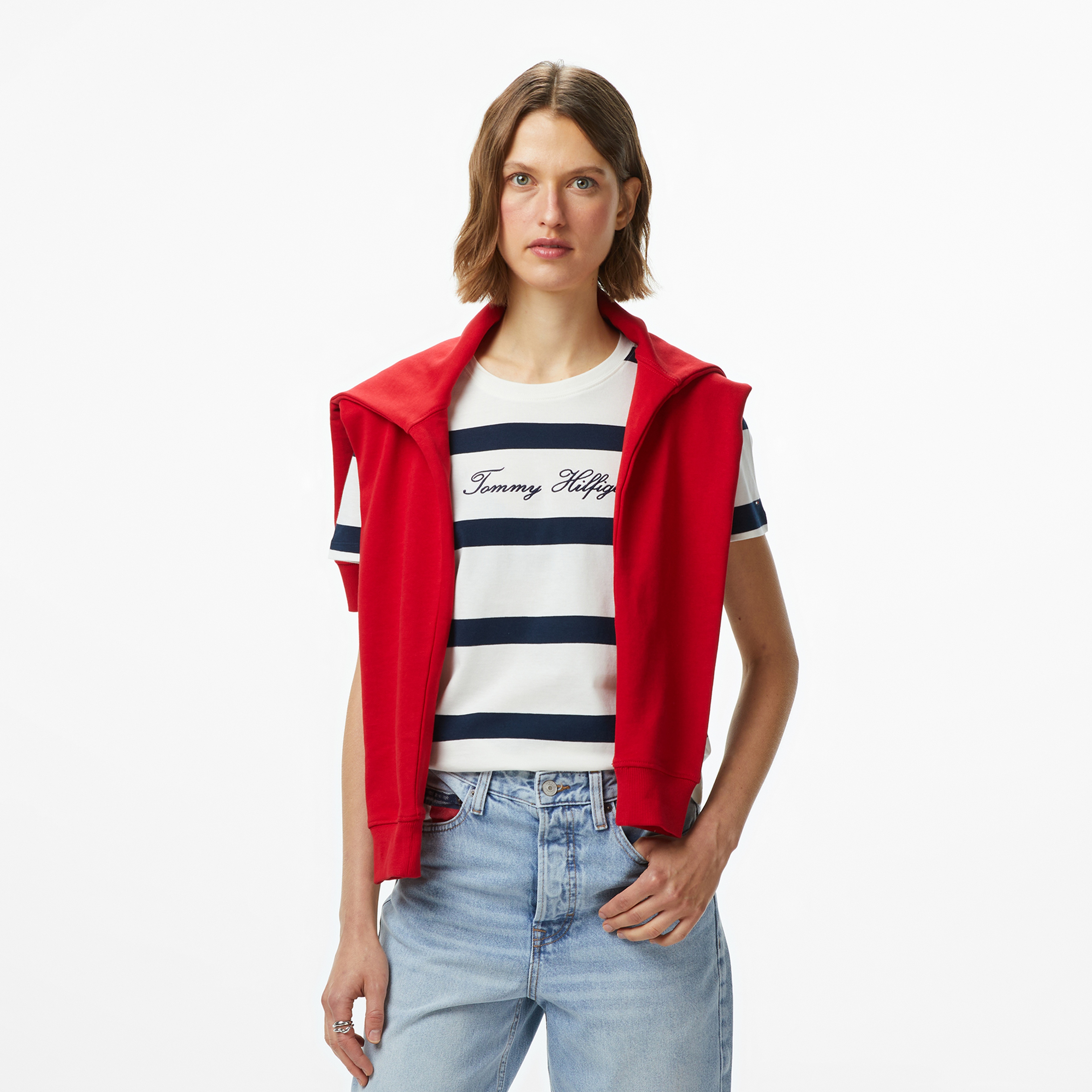 Tommy Hilfiger Script Regular Kadın Mavi T-Shirt