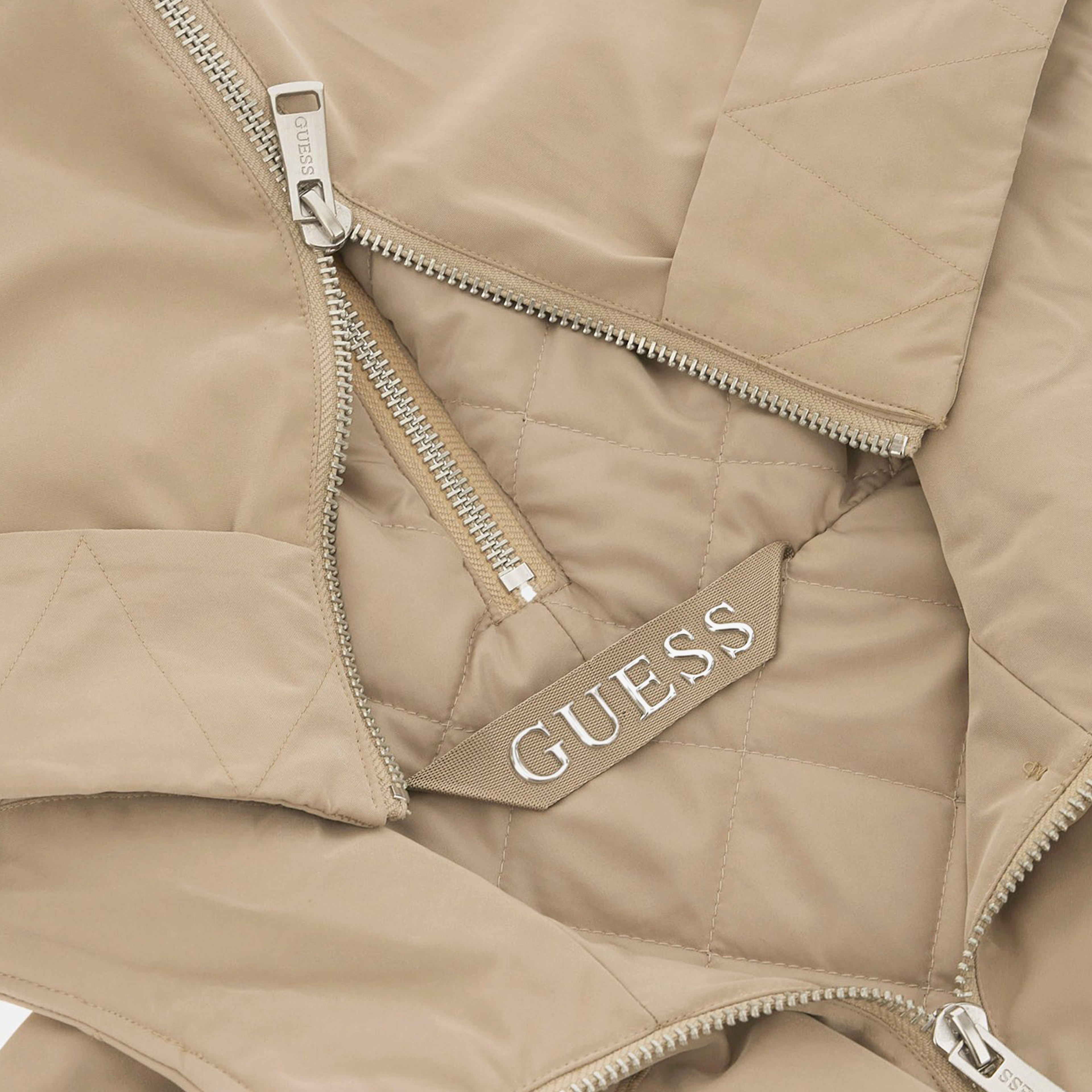 Guess Nora Cropped Canvas Kadın Bej Parka Mont