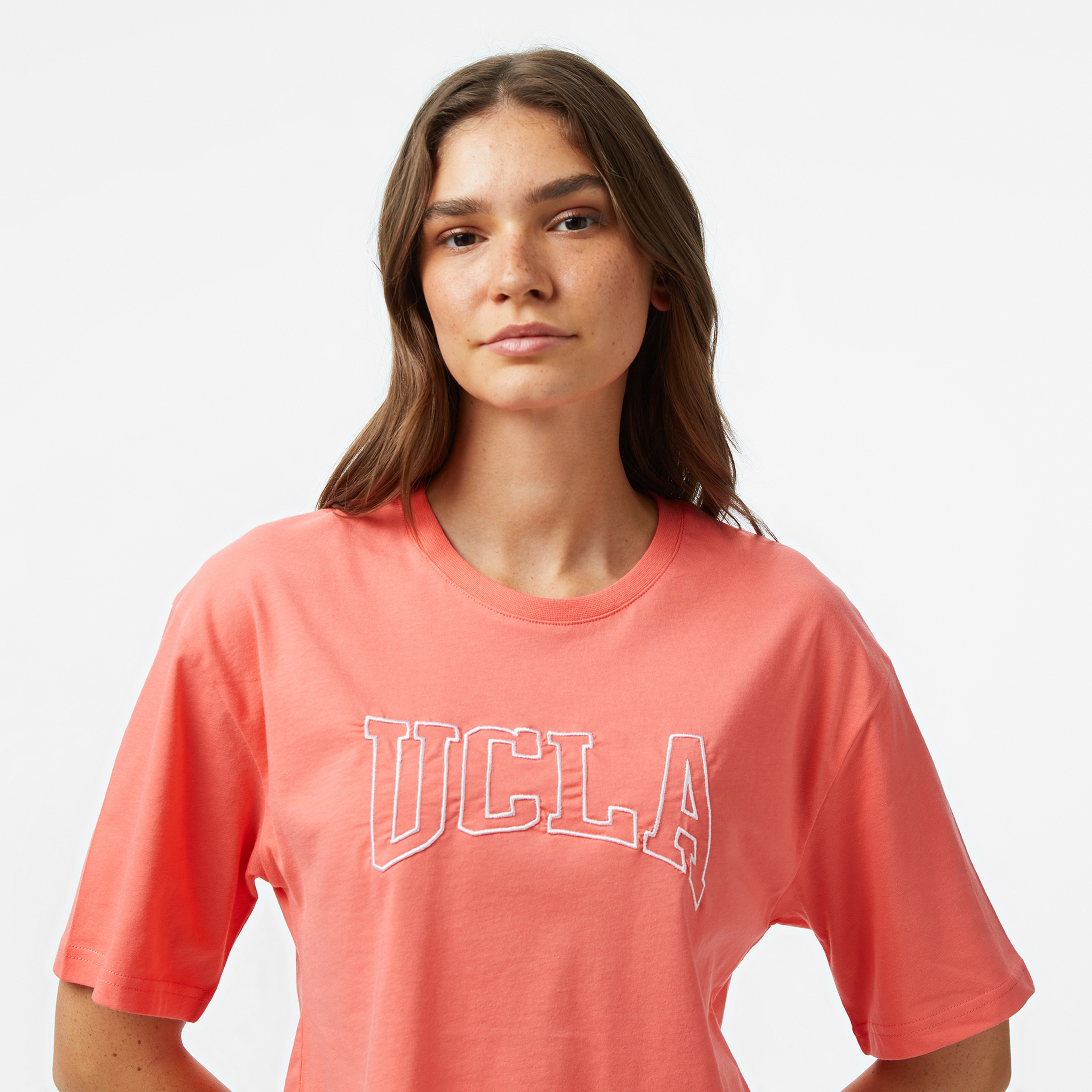 Ucla Helena Kadın Pembe Bisiklet Yaka Crop T-Shirt