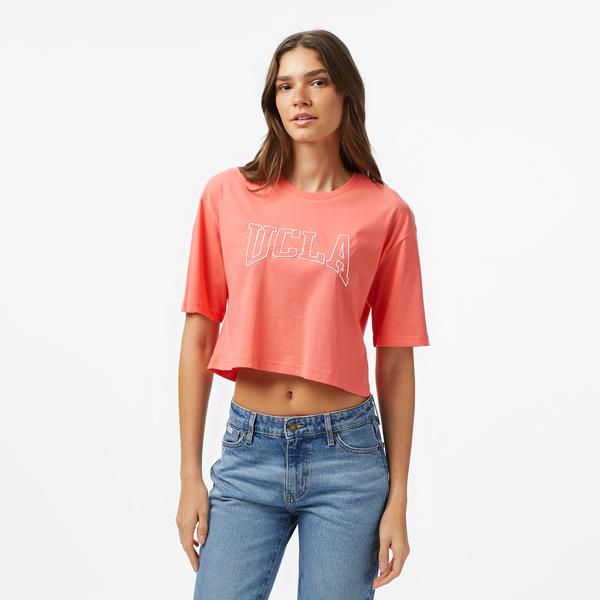 Ucla Helena Kadın Pembe Bisiklet Yaka Crop T-Shirt