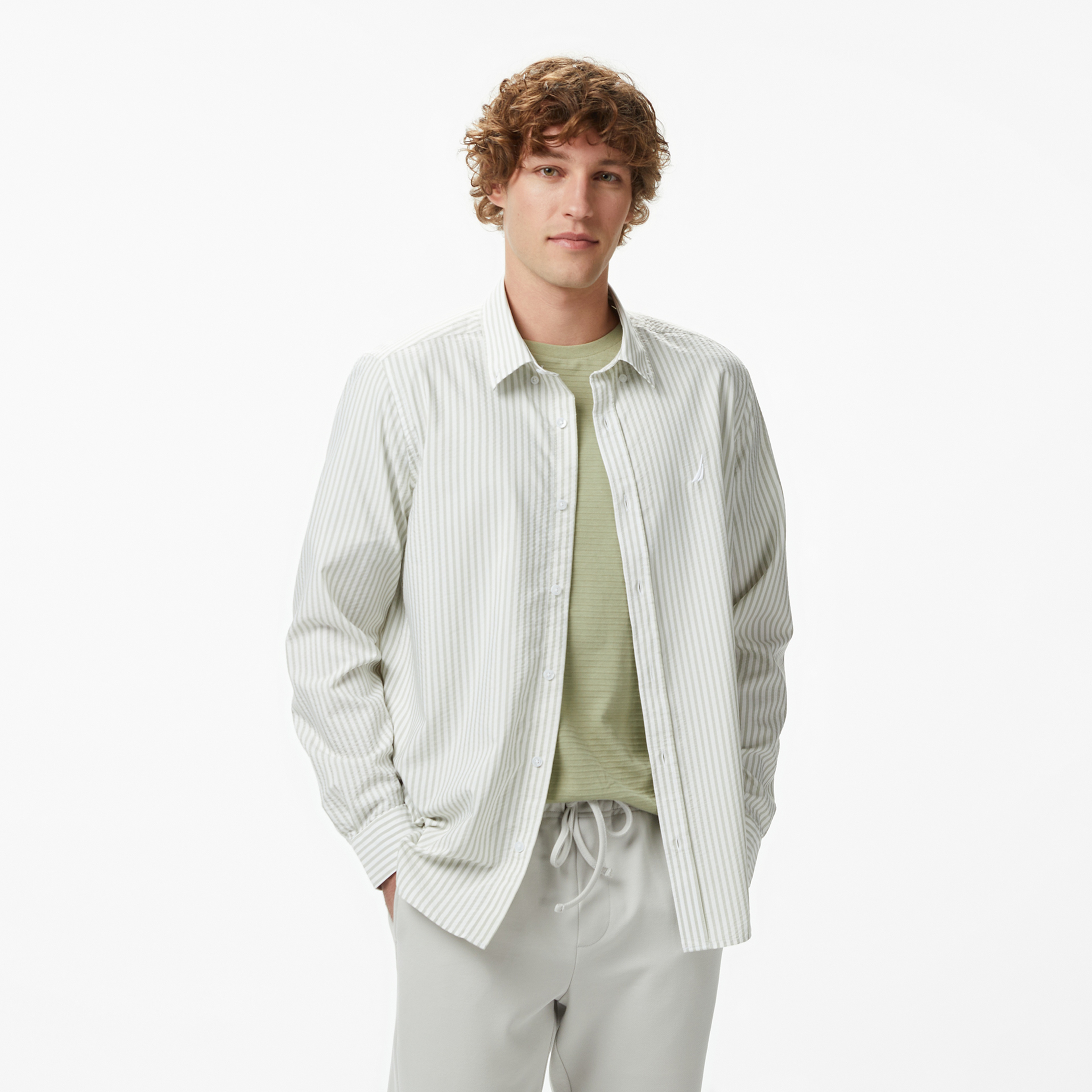 Nautica Erkek Yeşil Regular Fit Çizgili Gömlek