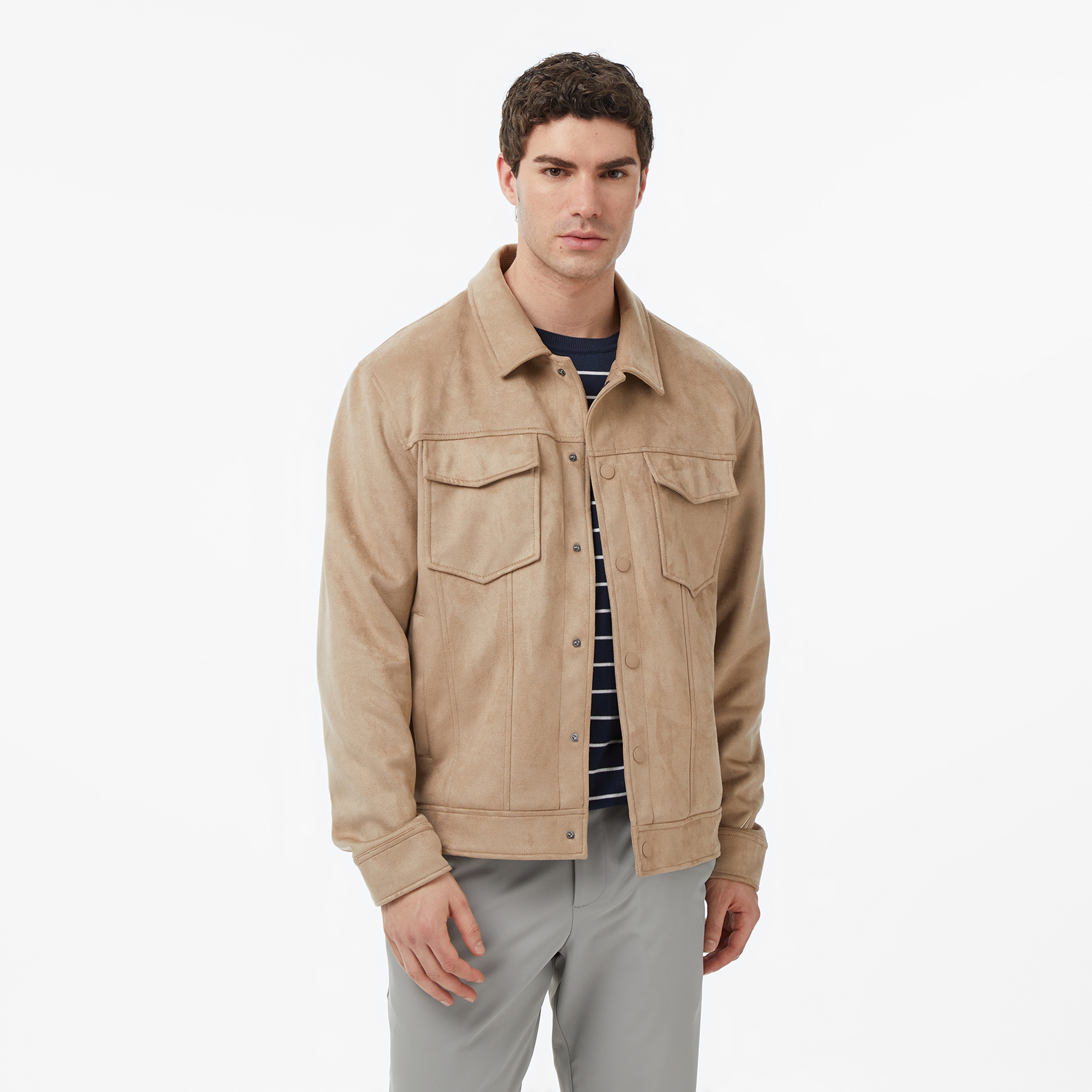 Nautica Erkek Bej Regular Fit Süet Ceket