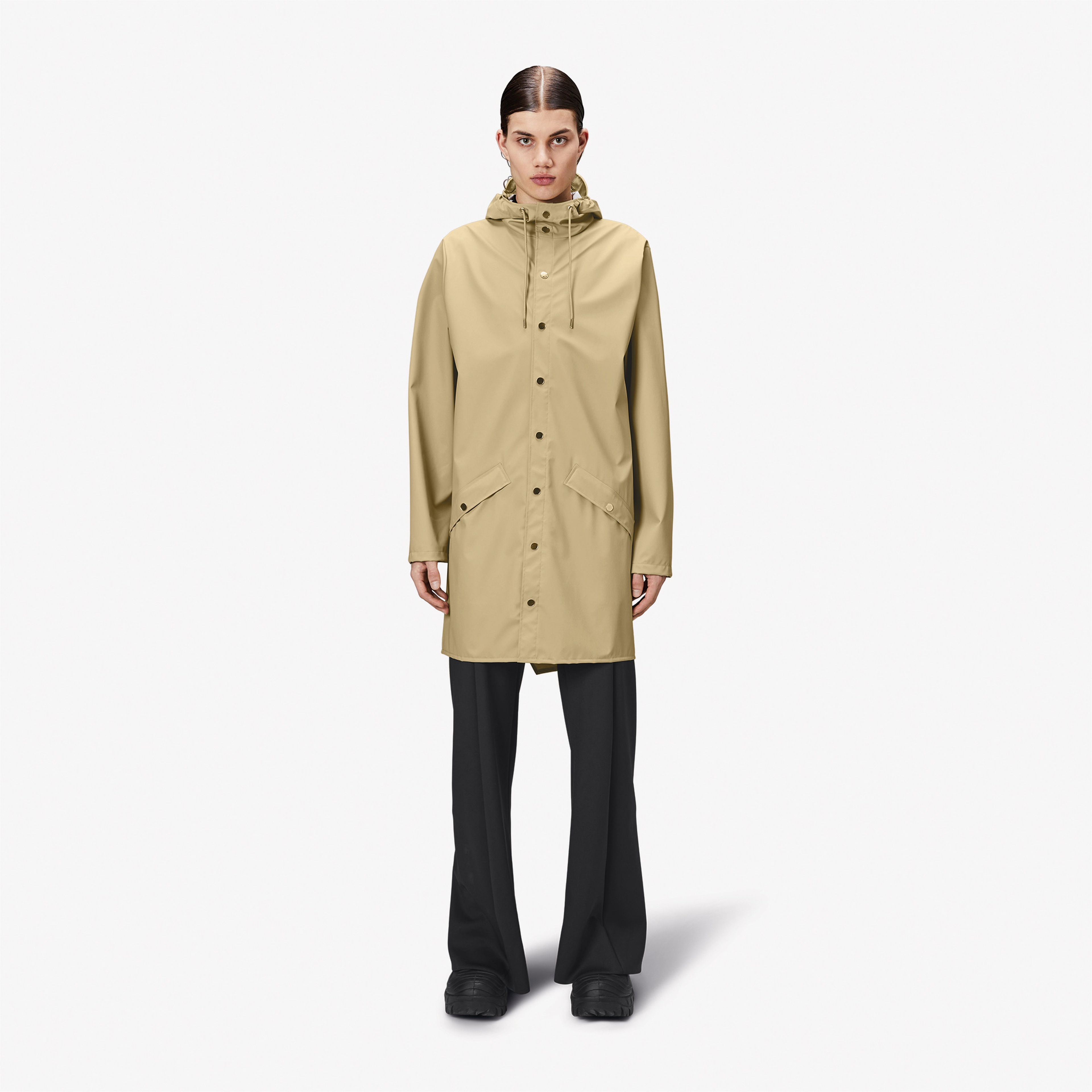 Rains Long Unisex Bej Yağmurluk