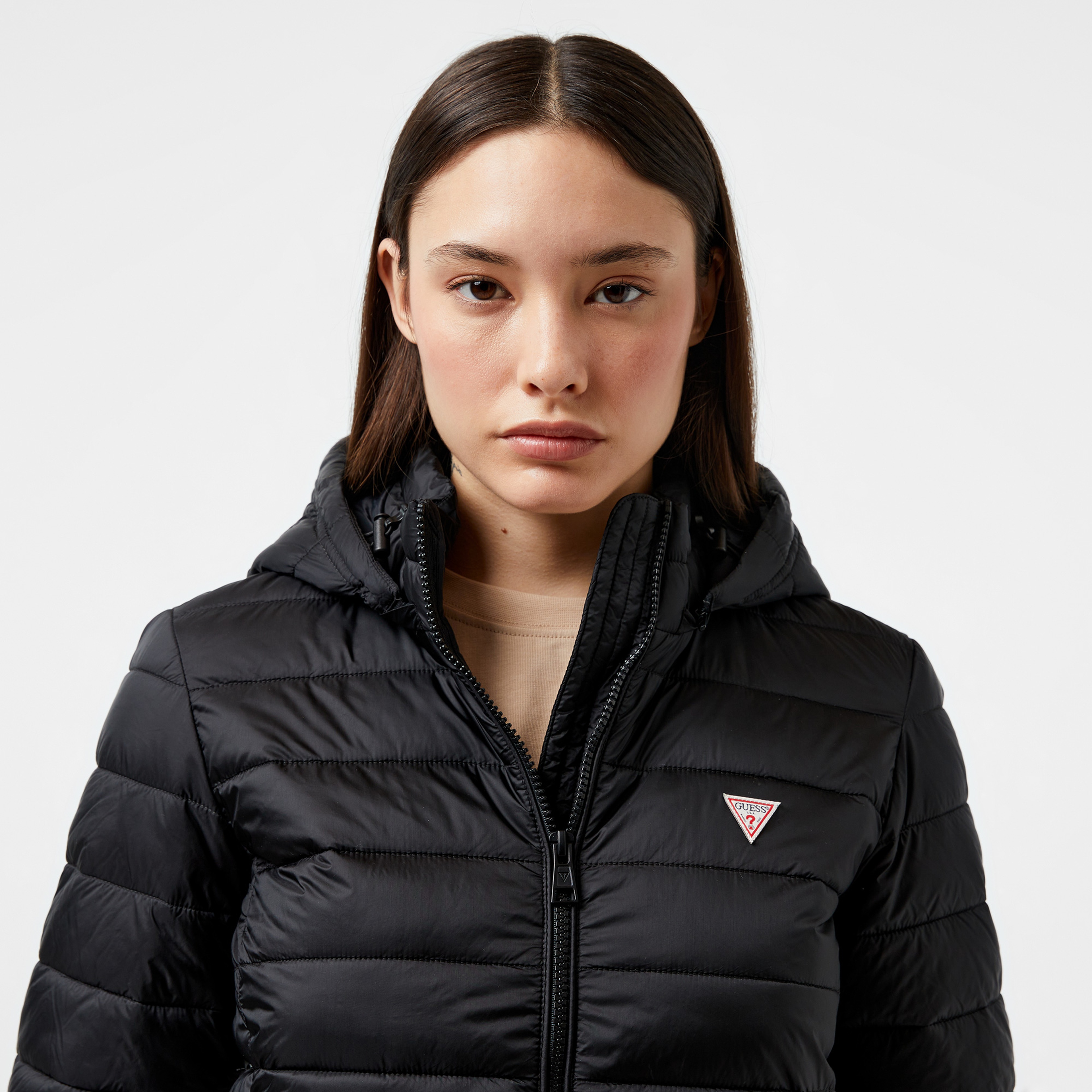 Guess Hooded PufferKadın Siyah Mont