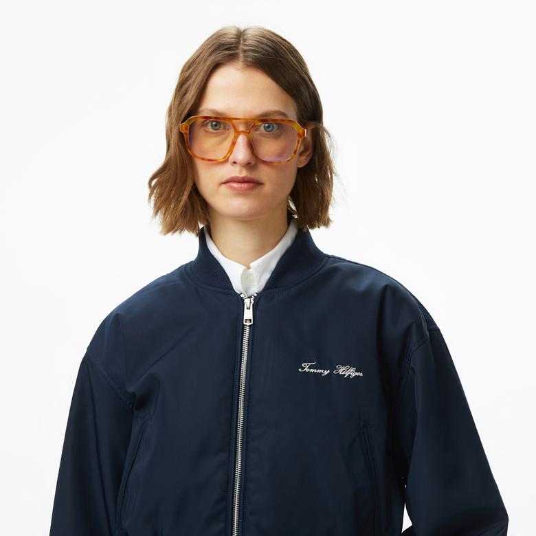 Tommy Hilfiger Nylon Regular Cropped Kadın Bomber Lacivert Ceket