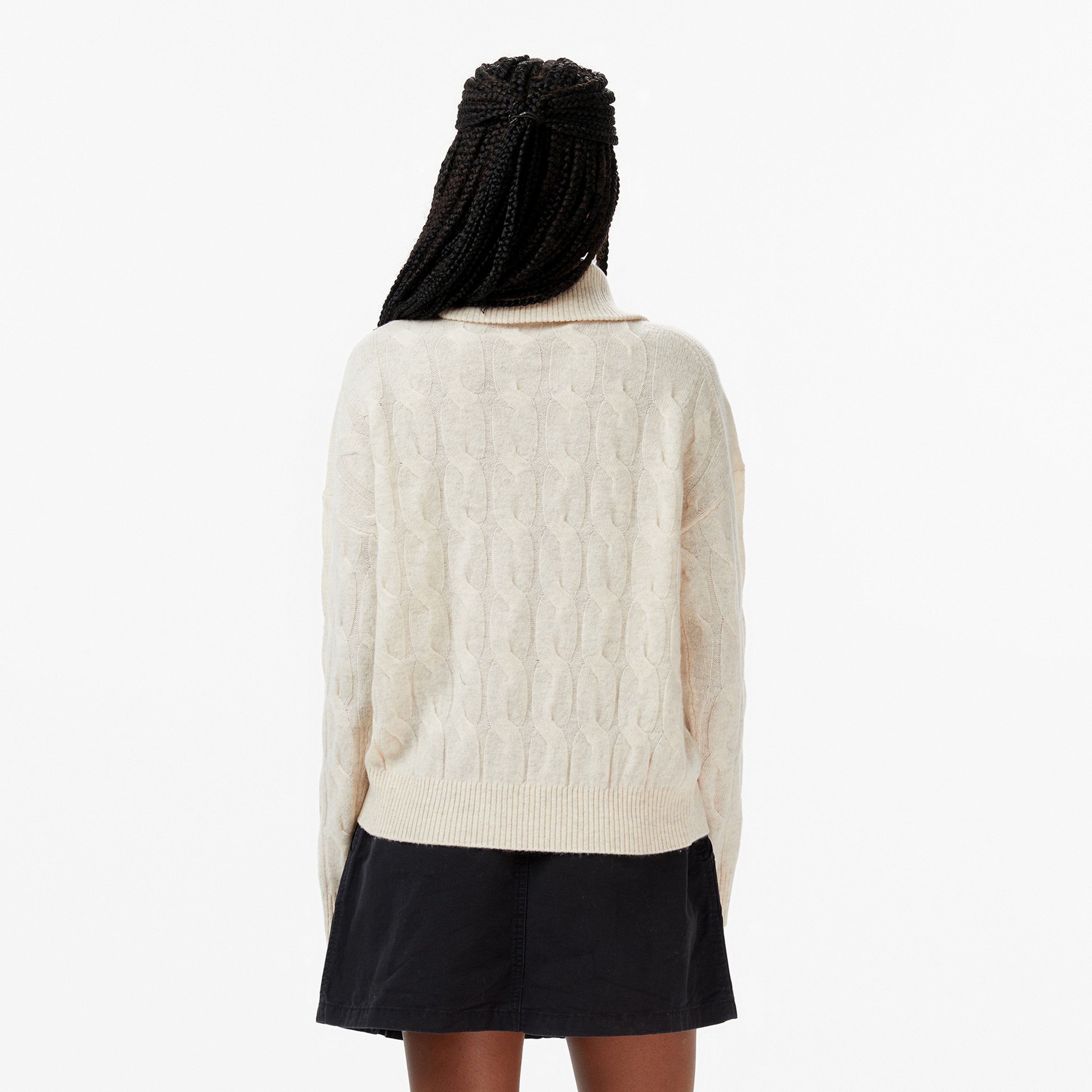 Tommy Hilfiger Soft Wool Cable 1/2 Kadın Bej Yarım Fermuarlı Triko