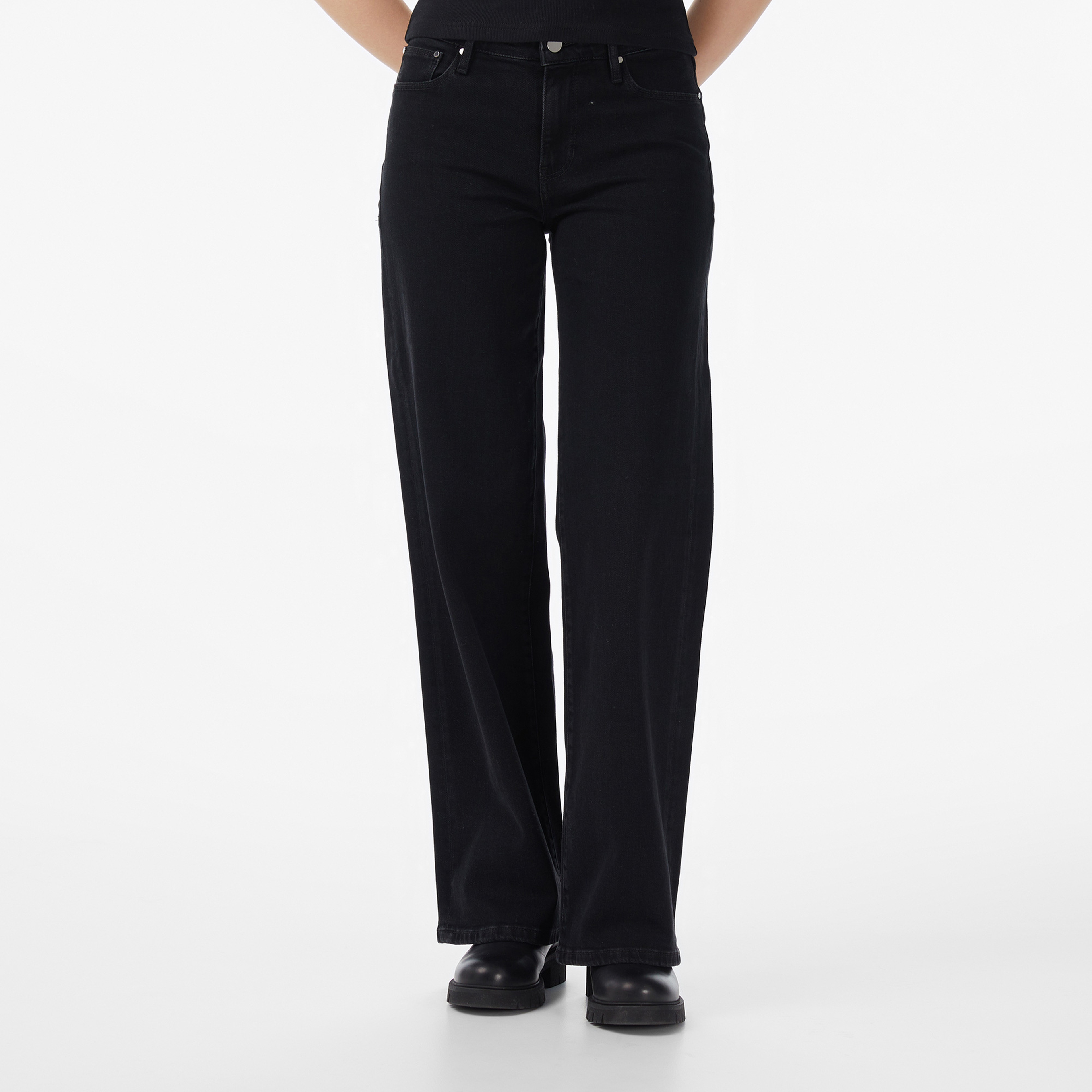 Guess Bellaggio Kaşmir Karışımlı Palazzo Fit Kadın Siyah Jean