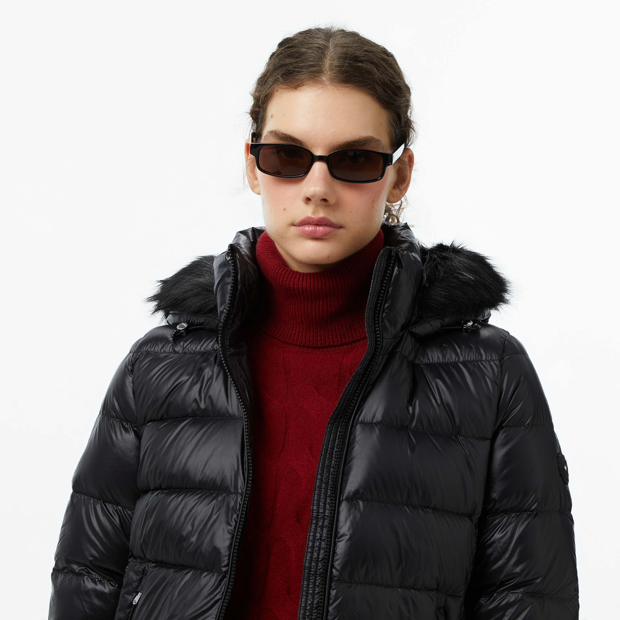 Tommy Hilfiger Gloss Down Slim Kadın Siyah Mont