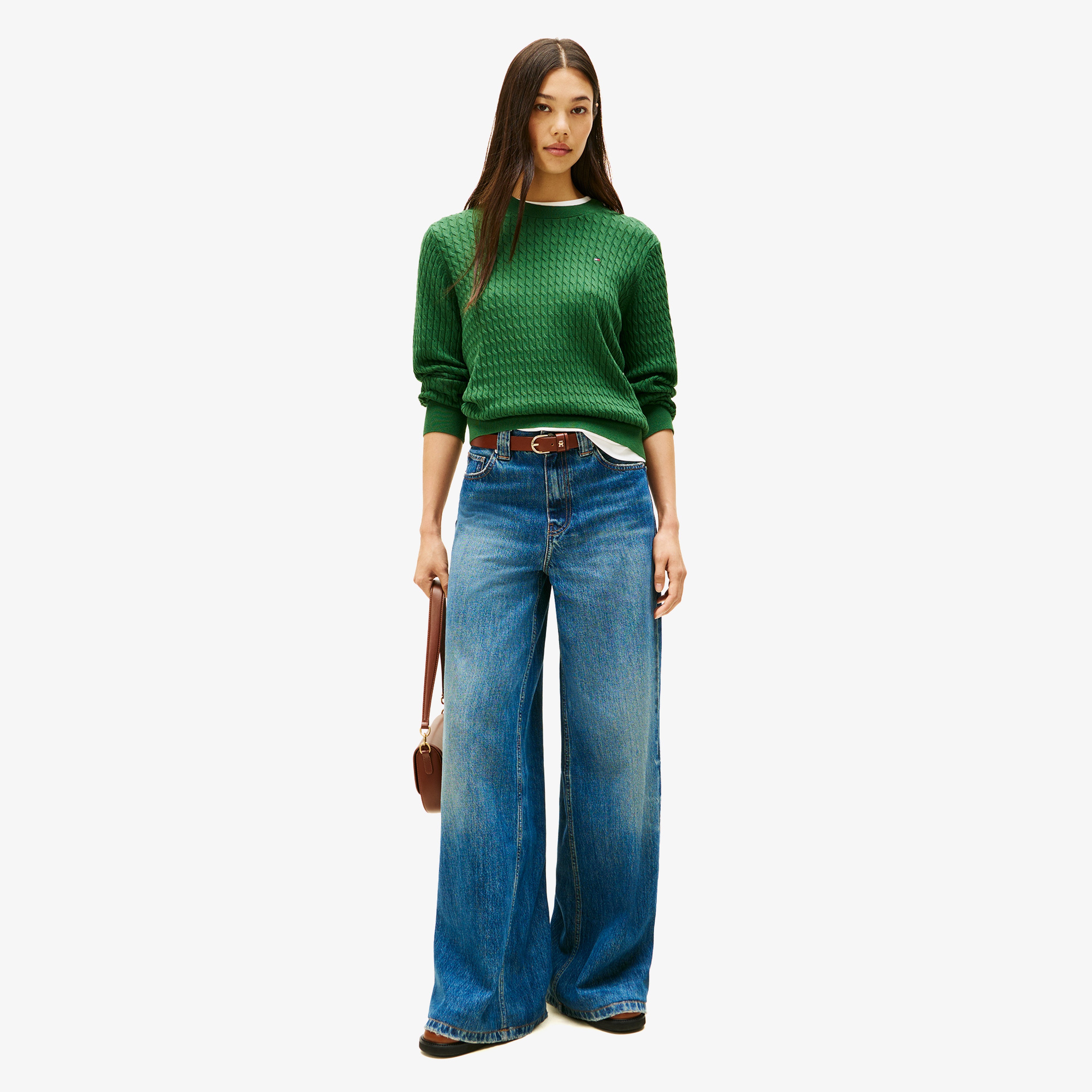 Tommy Hilfiger Cable Kadın Yeşil Kazak