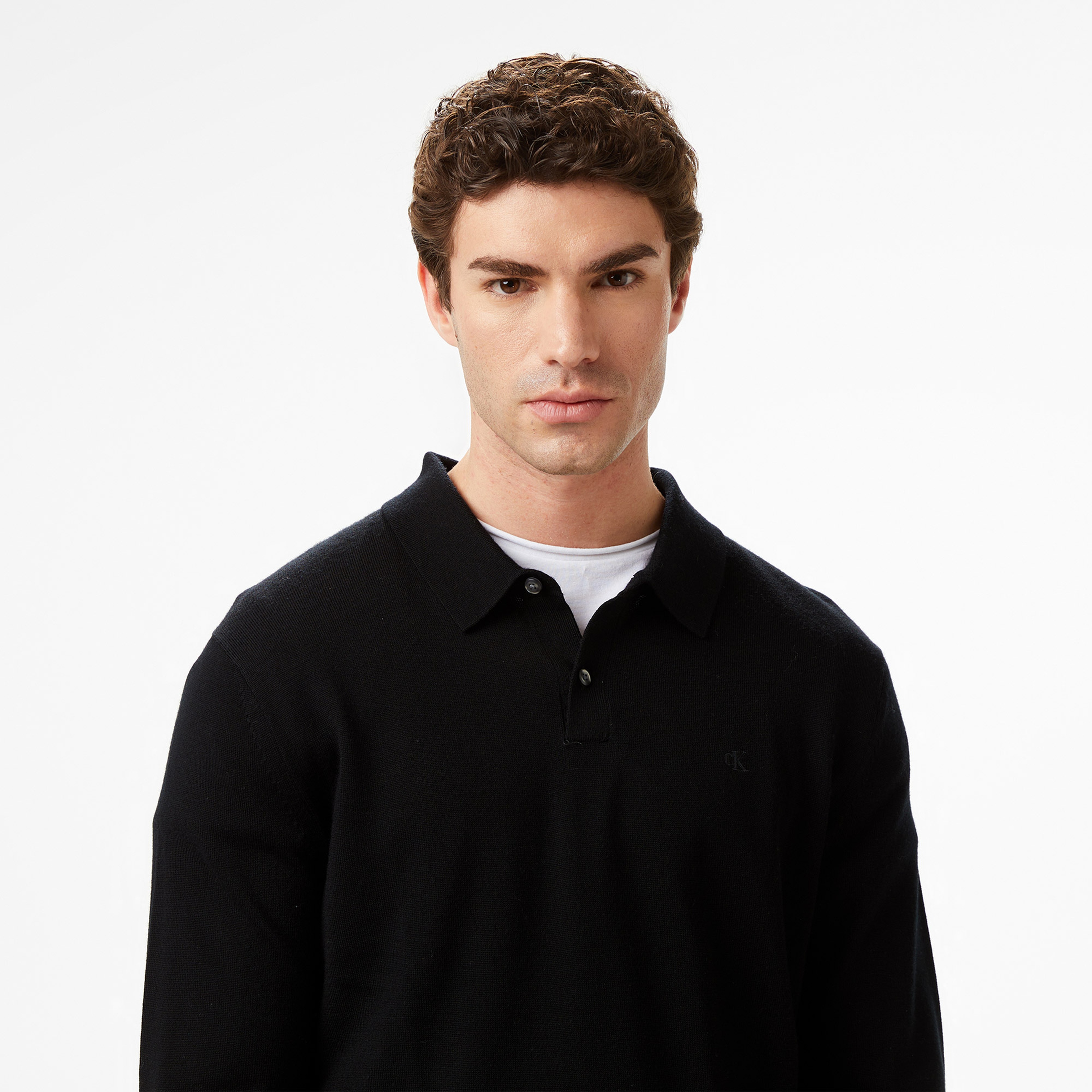 Calvin Klein Merino Polo Erkek Siyah Triko