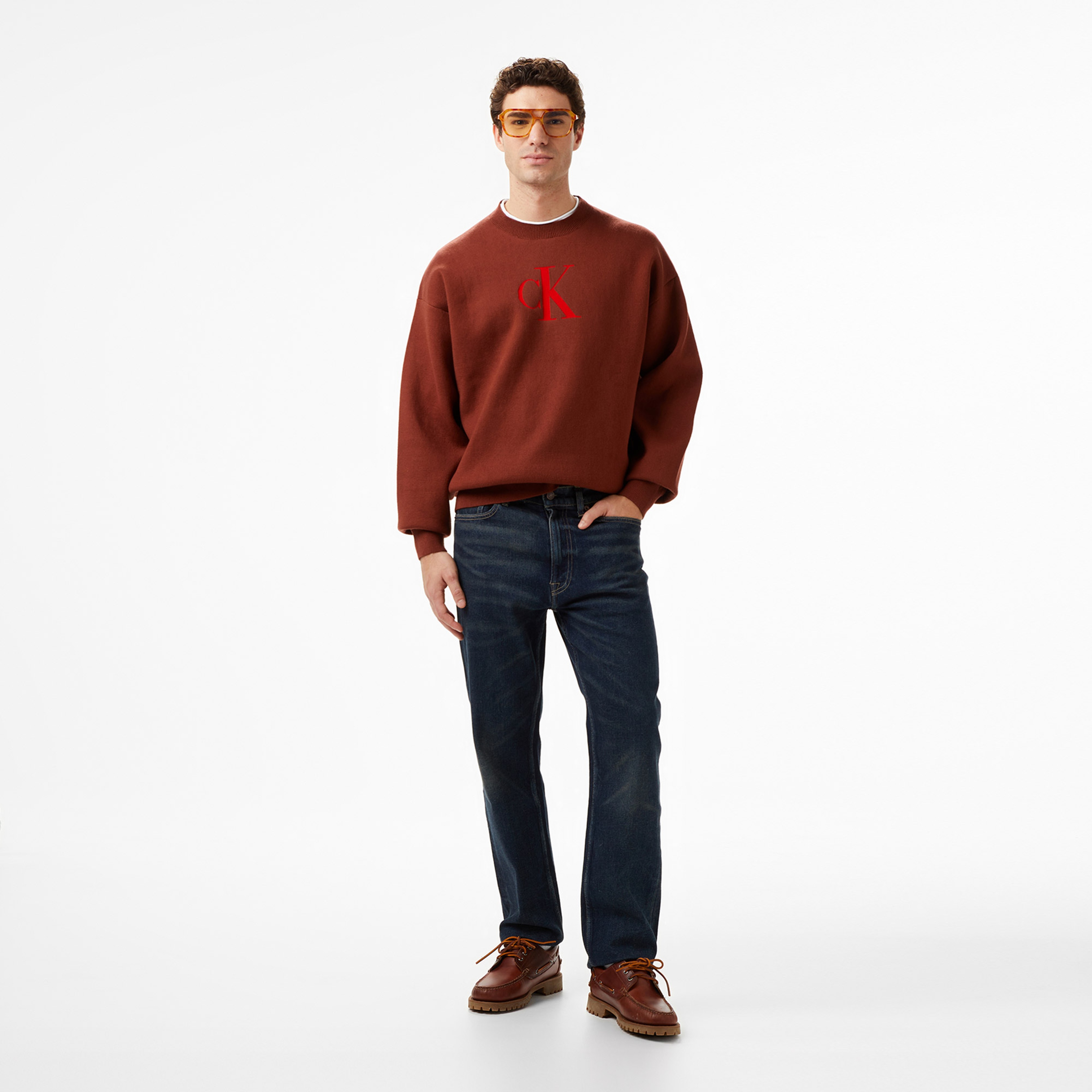 Calvin Klein Cashmere 3D Logo Erkek Kırmızı Triko