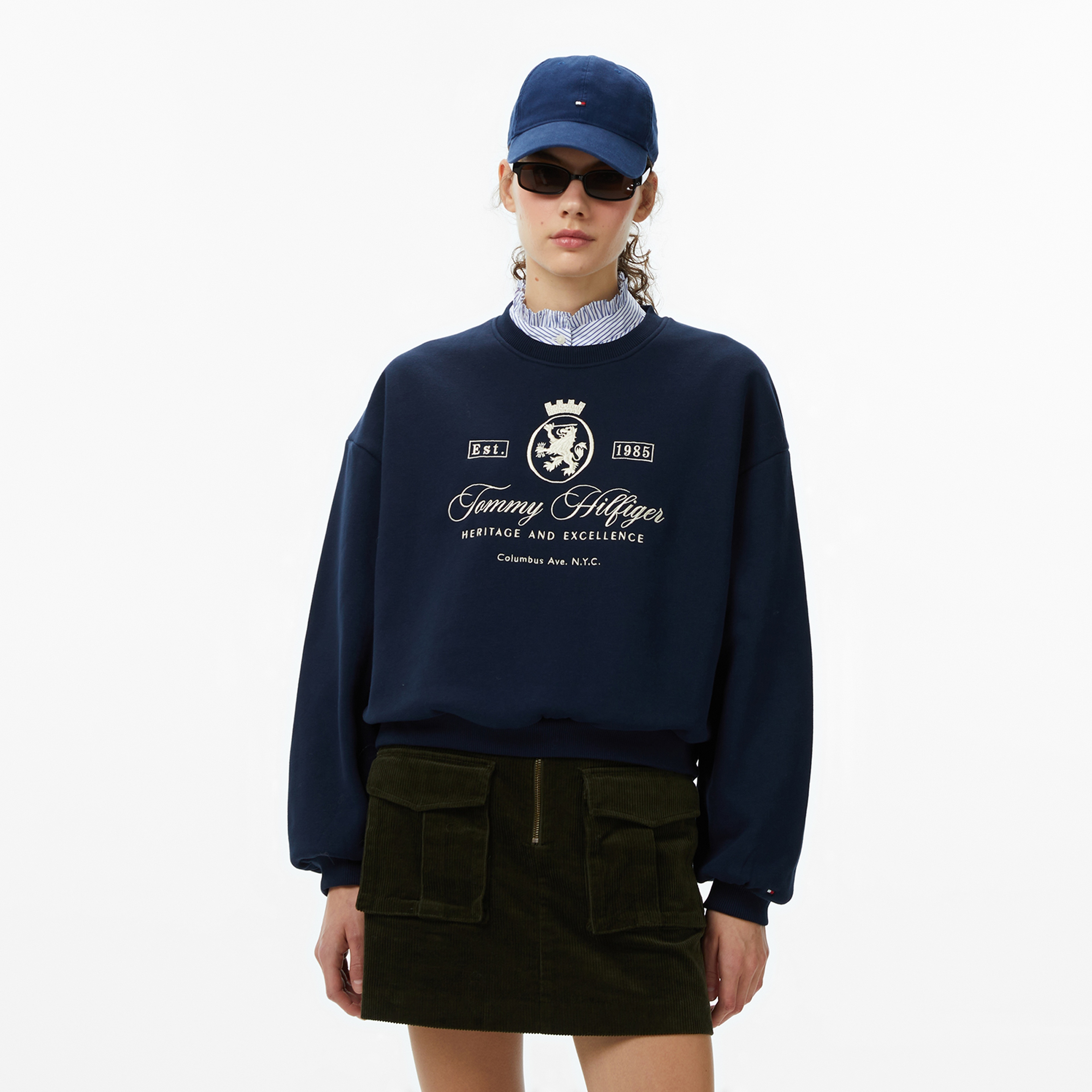 Tommy Hilfiger Varsity Crest Fleece Kadın Mavi Sweatshirt