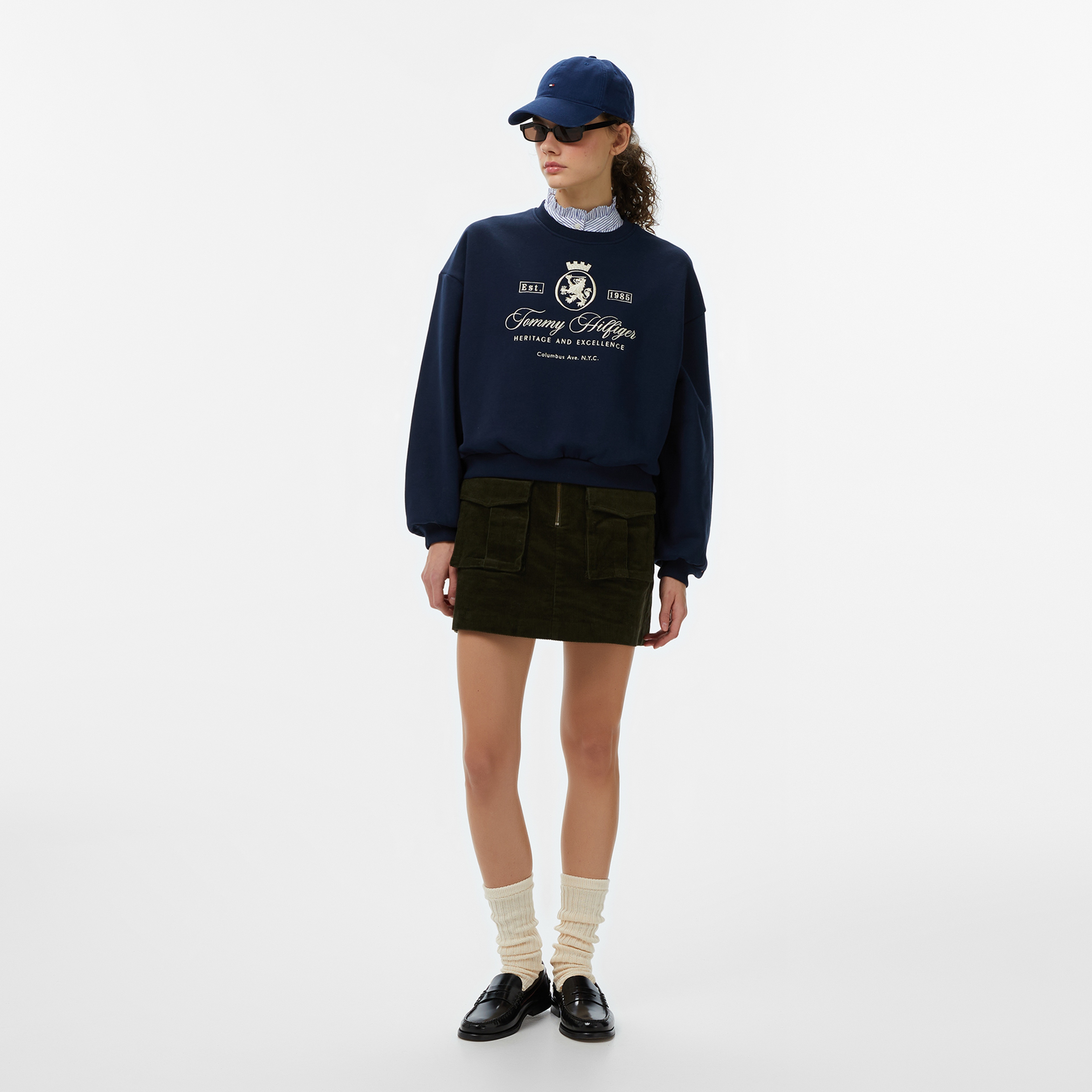Tommy Hilfiger Varsity Crest Fleece Kadın Mavi Sweatshirt