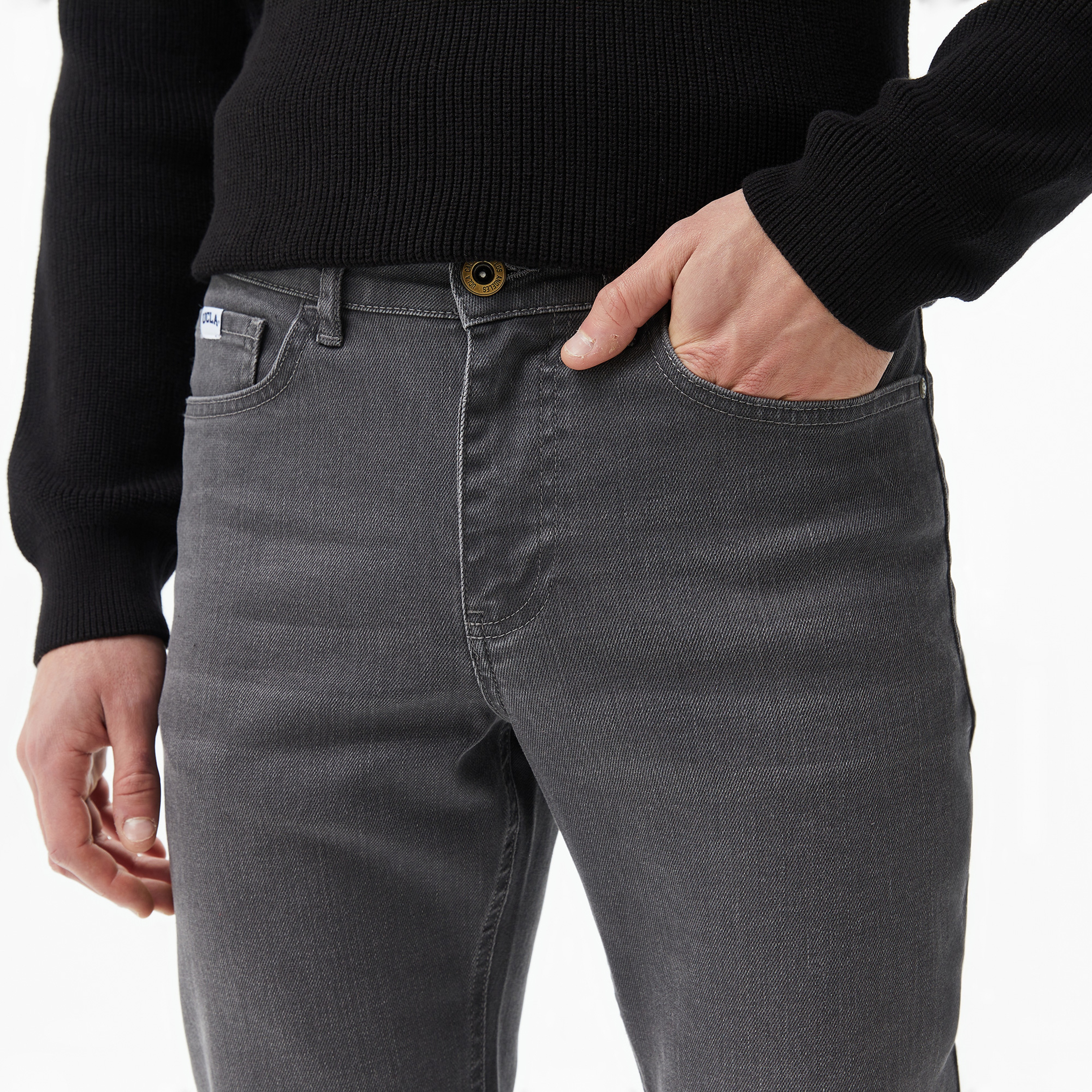 Ucla Fausto Nakışlı Erkek Gri Denim Pantolon