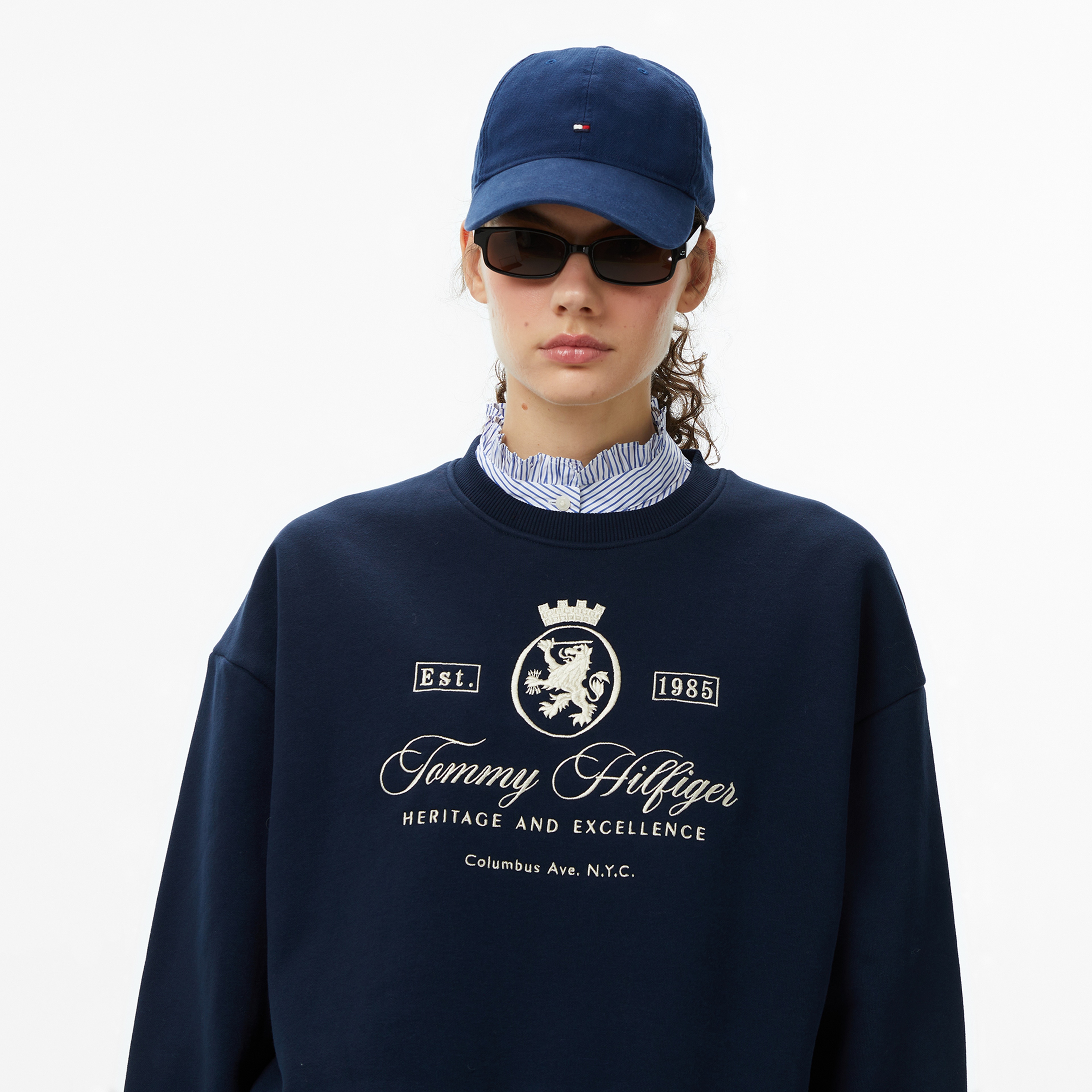 Tommy Hilfiger Varsity Crest Fleece Kadın Mavi Sweatshirt