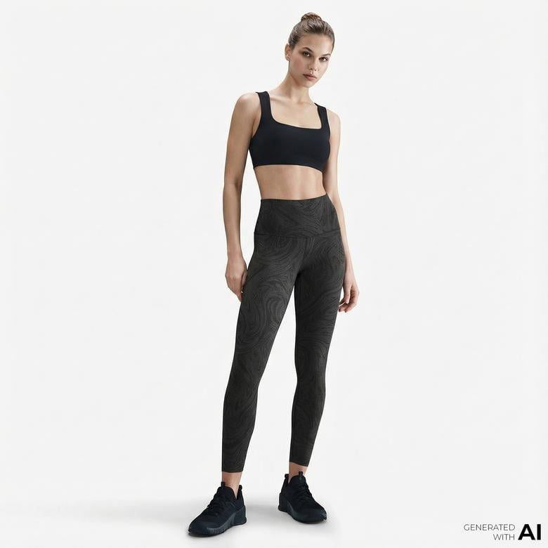 Nike Df Zenvy Hr 7/8 Tght Aop Kadın Siyah Tayt