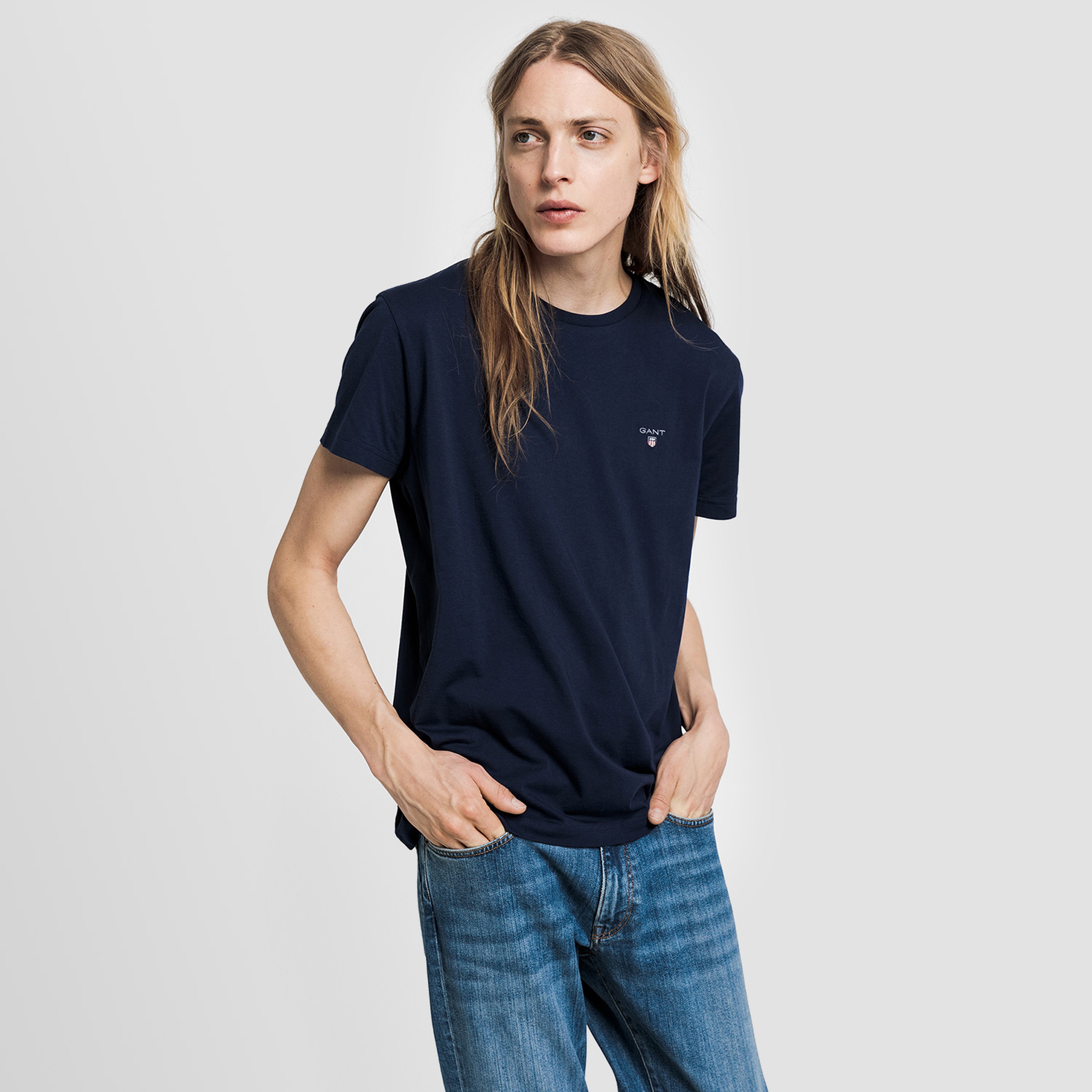 GANT Erkek Lacivert Regular Fit Bisiklet Yaka T-Shirt