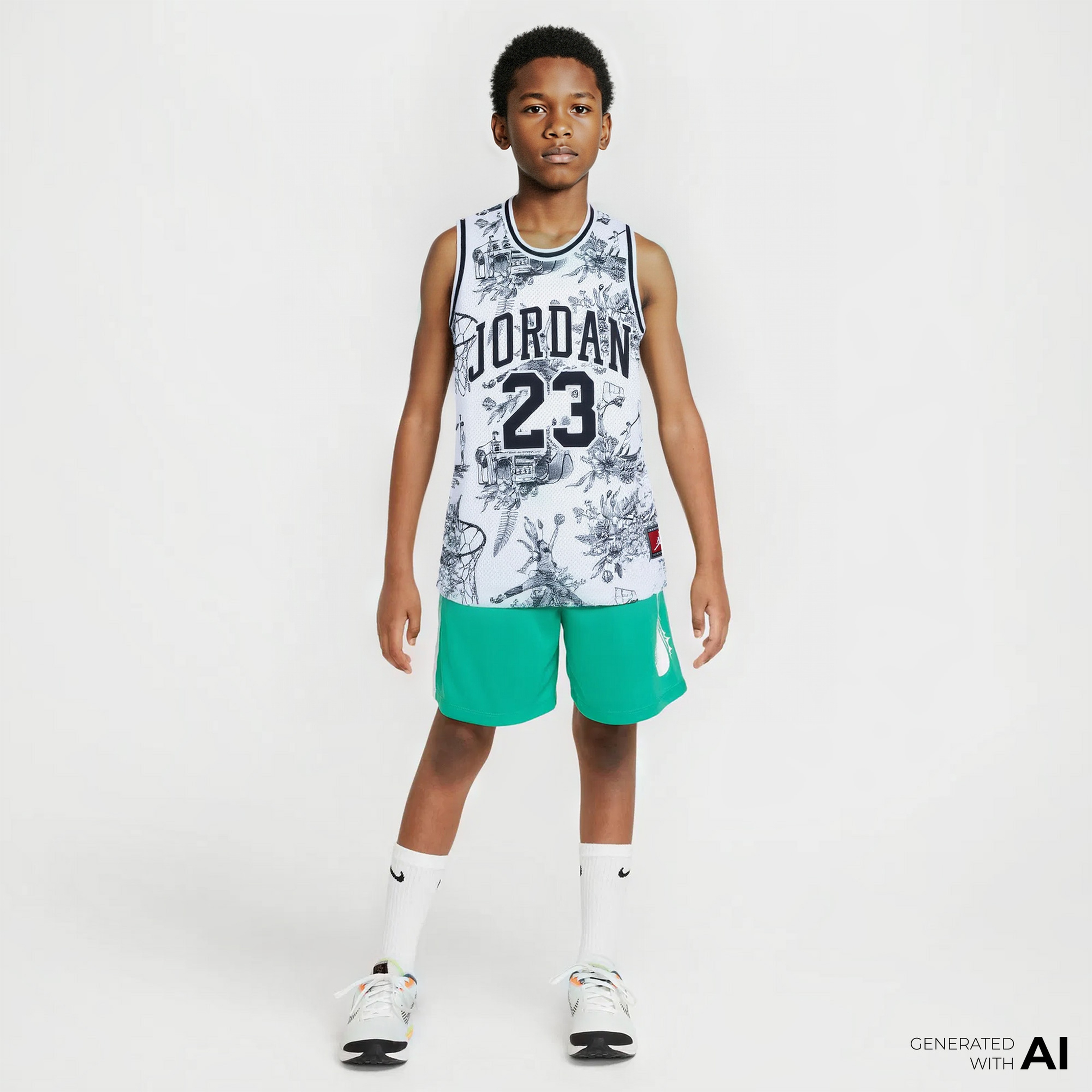 Nike Jordan 23 Printed Çocuk Beyaz Basketbol Forması