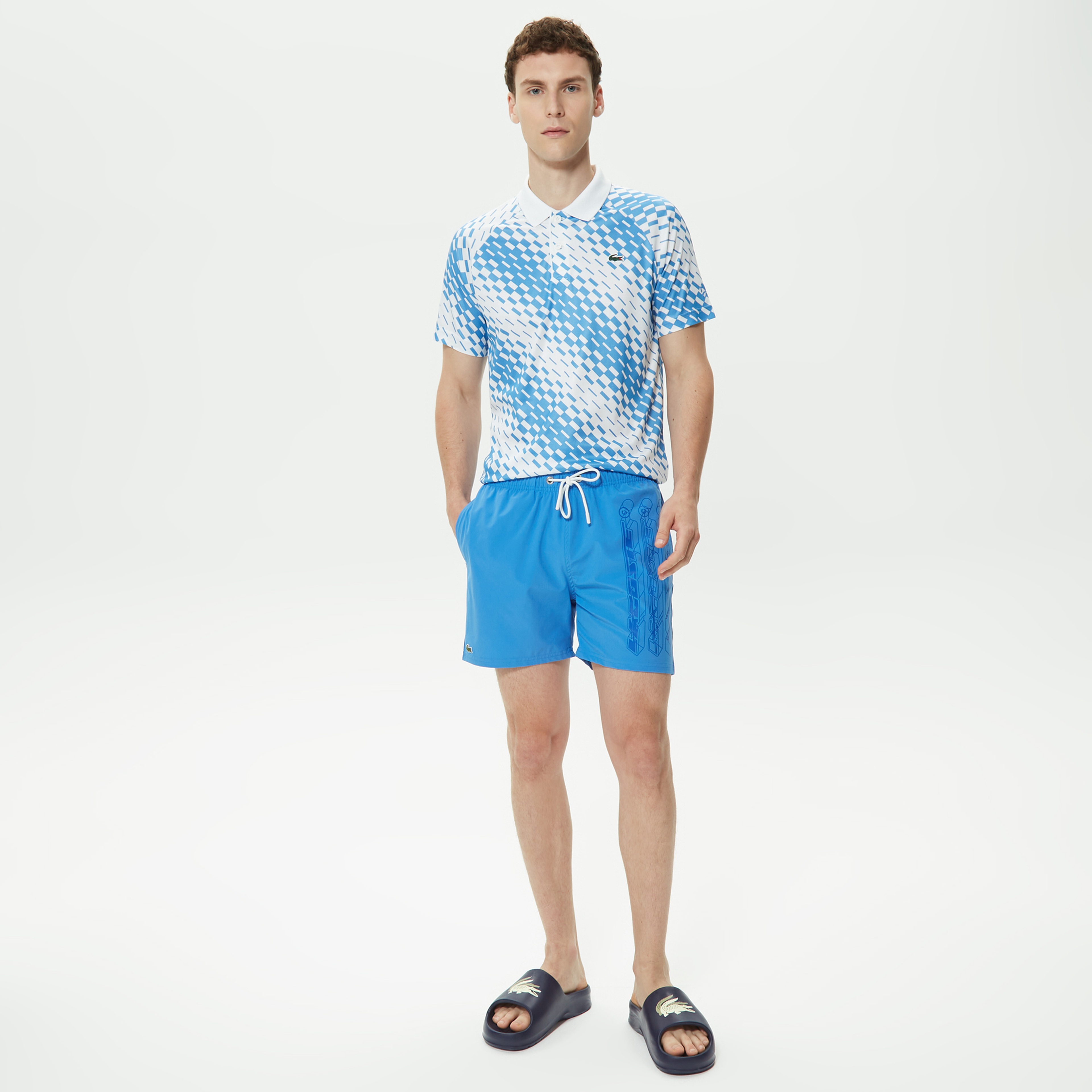 Lacoste Erkek Baskılı Mavi Deniz Şortu