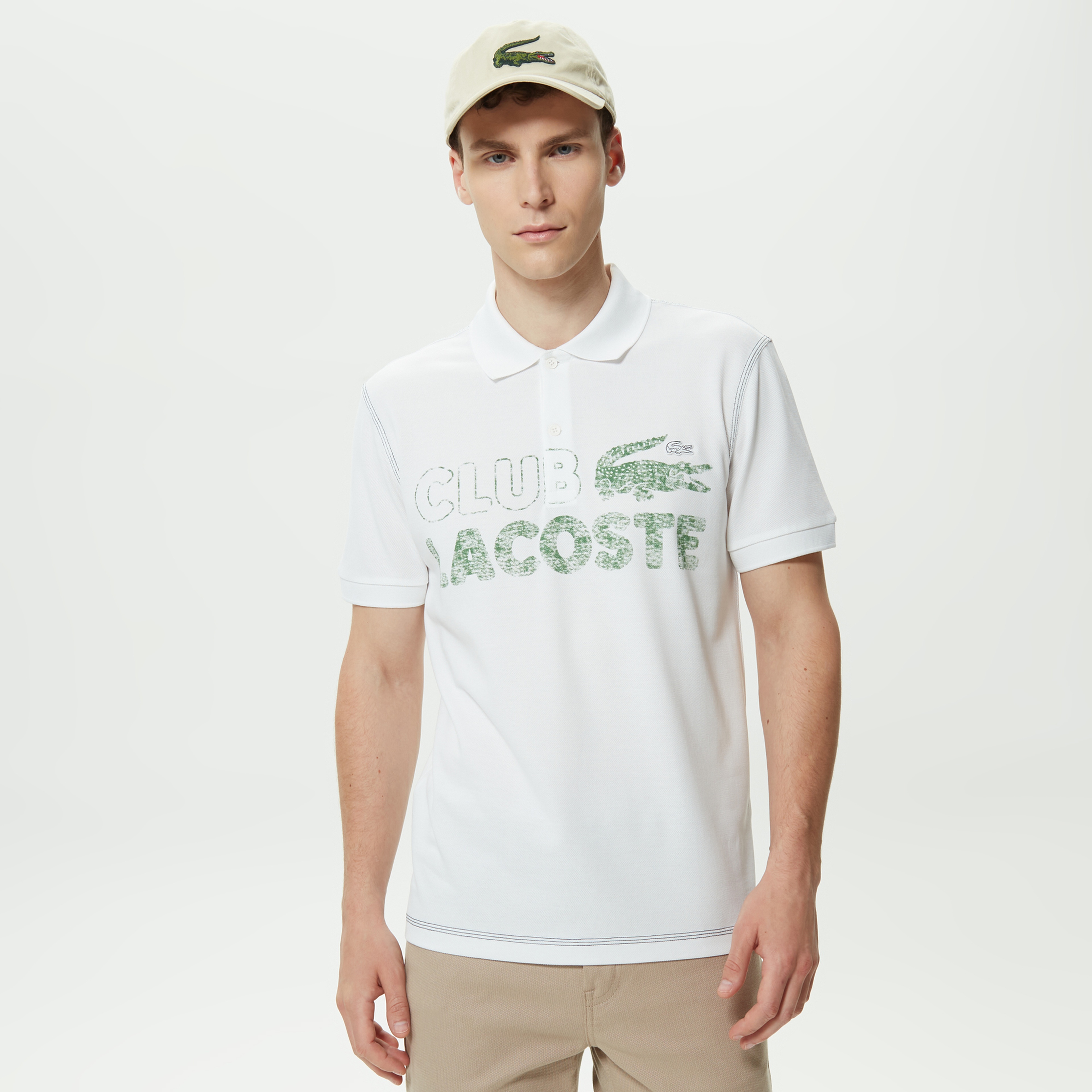 Erkek Regular Fit Baskılı Beyaz Polo