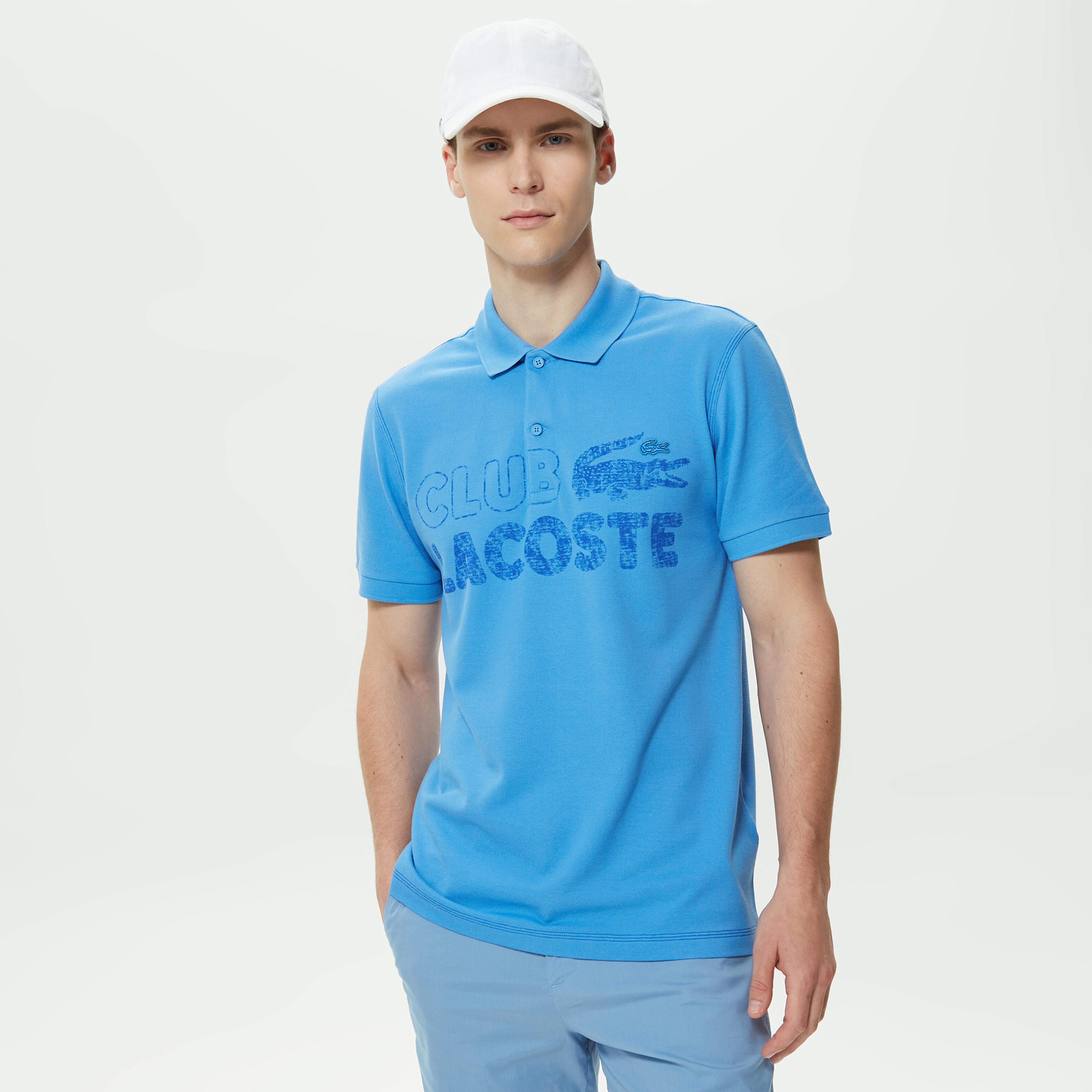 Erkek Regular Fit Baskılı Mavi Polo