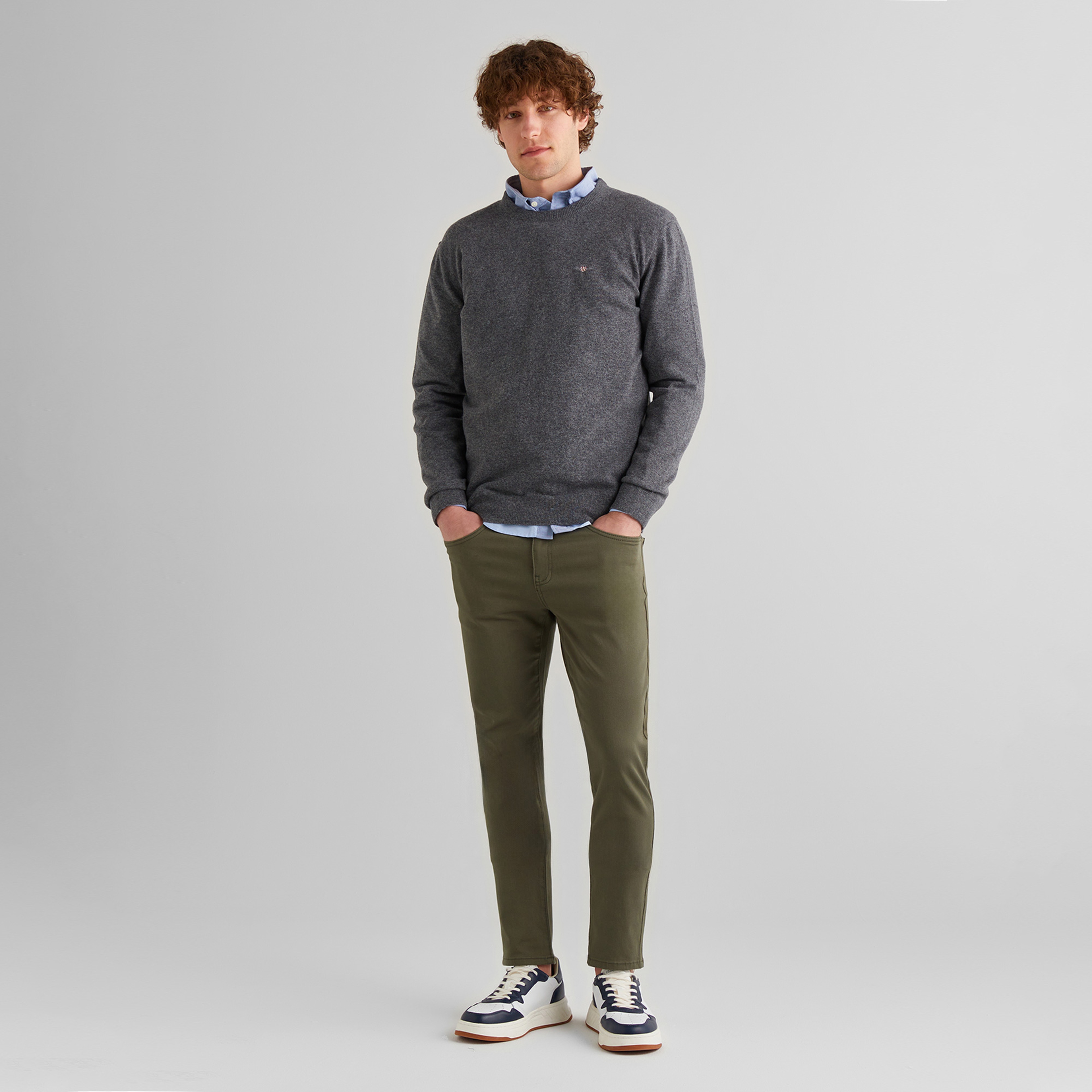 GANT Erkek Gri Regular Fit Bisiklet Yaka Yün Kazak