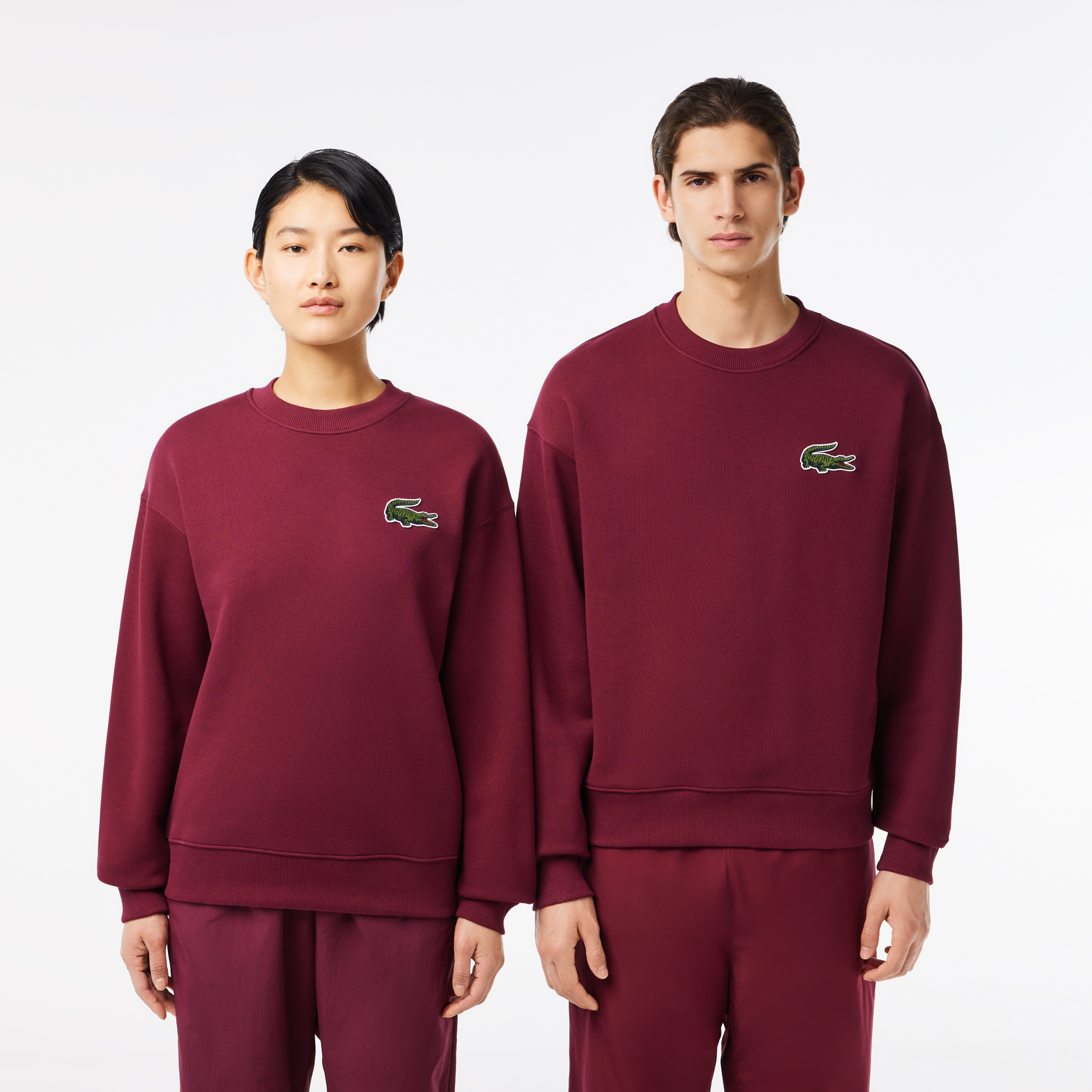 Unisex Loose Fit Bisiklet Yaka Bordo Sweatshirt