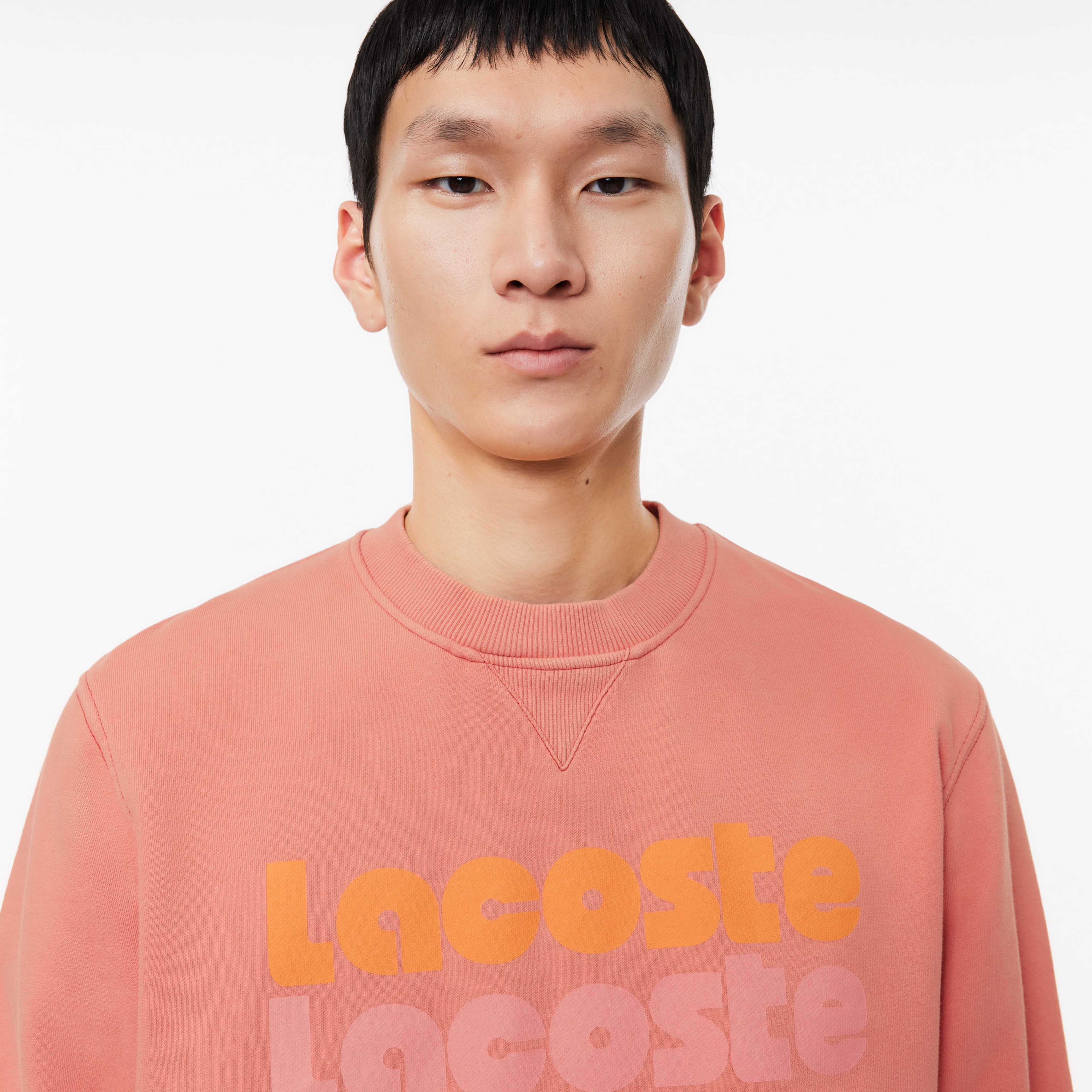 Erkek Classic Fit Bisiklet Yaka Baskılı Pembe Sweatshirt