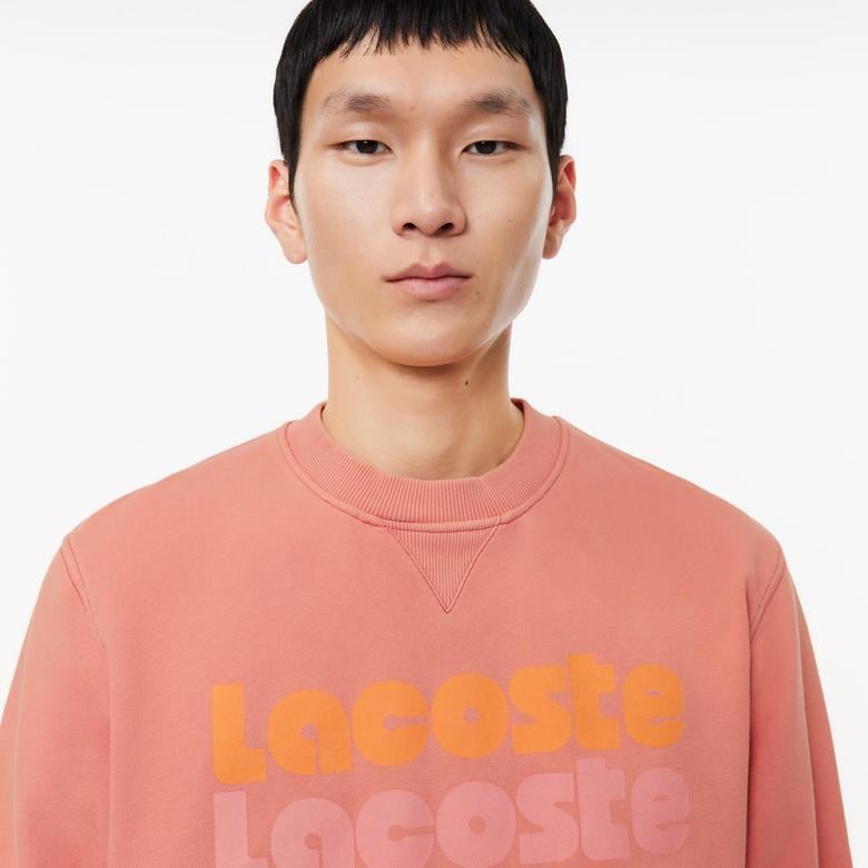 Erkek Classic Fit Bisiklet Yaka Baskılı Pembe Sweatshirt