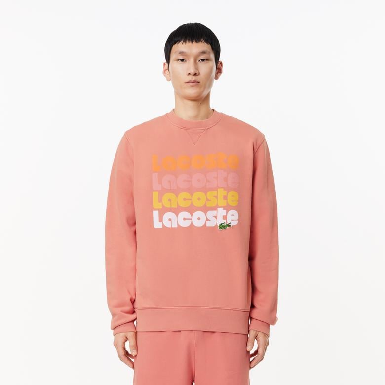 Erkek Classic Fit Bisiklet Yaka Baskılı Pembe Sweatshirt