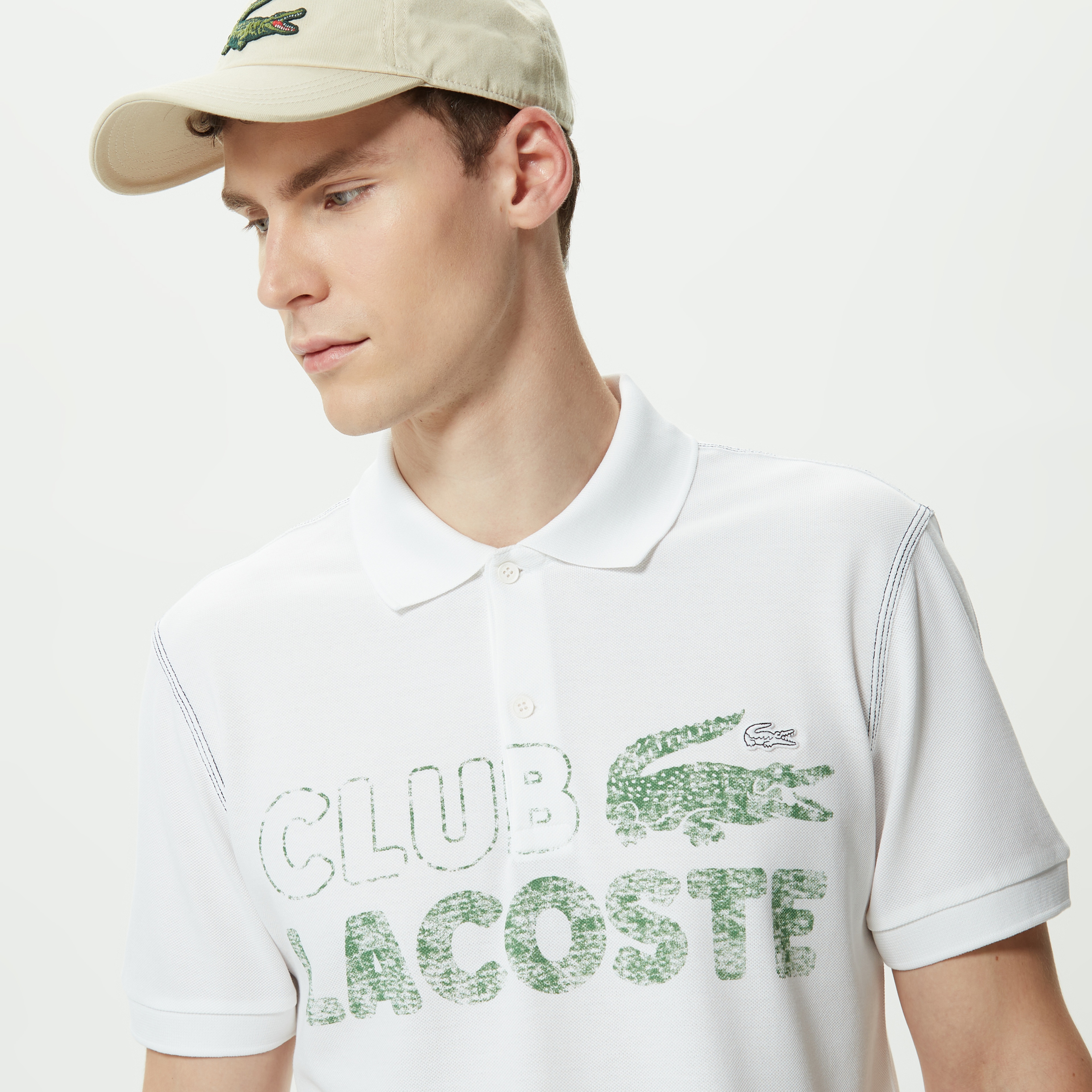 Erkek Regular Fit Baskılı Beyaz Polo