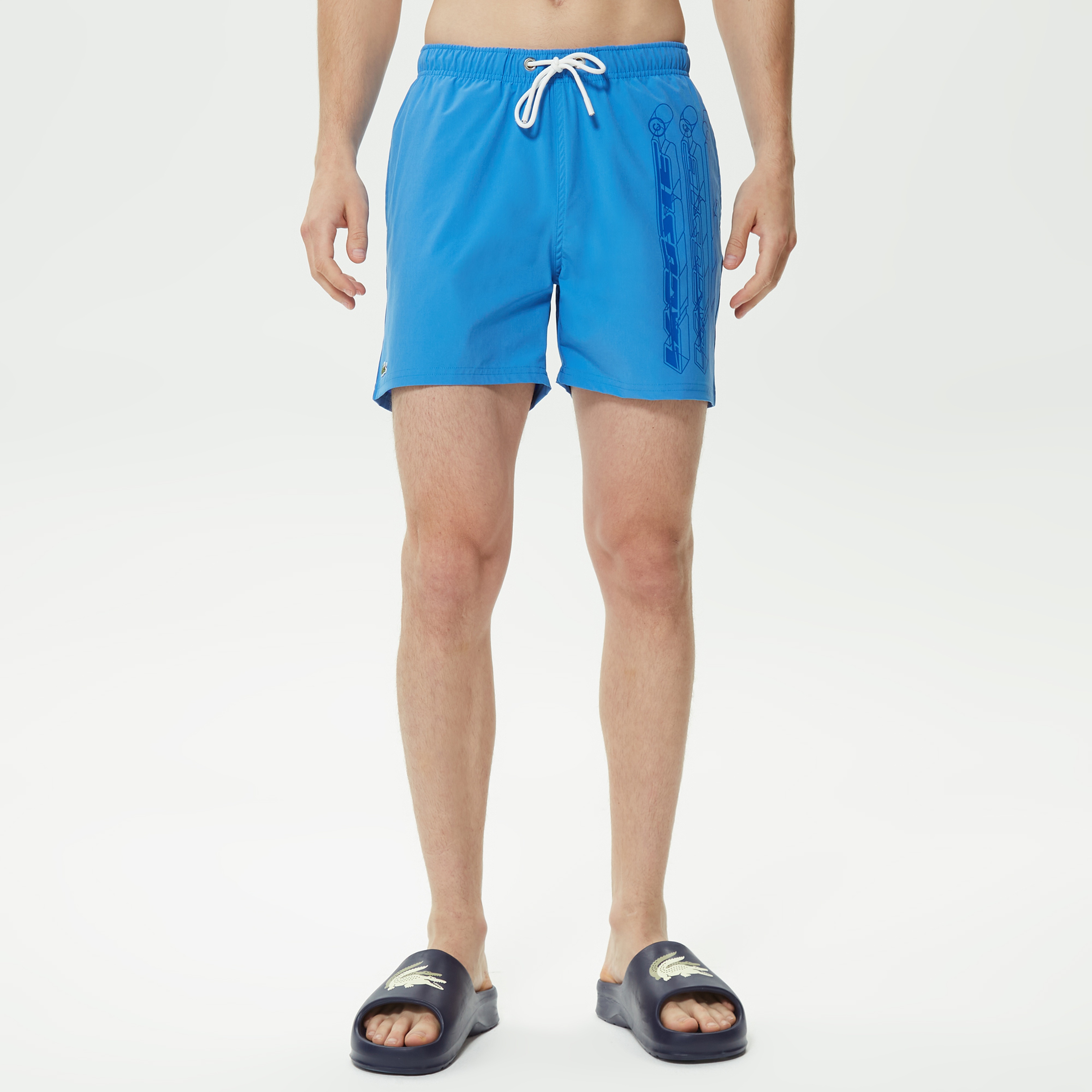 Lacoste Erkek Baskılı Mavi Deniz Şortu