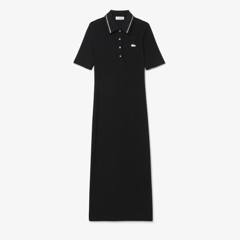 Kadın Slim Fit Kısa Kollu Polo Yaka Siyah Elbise
