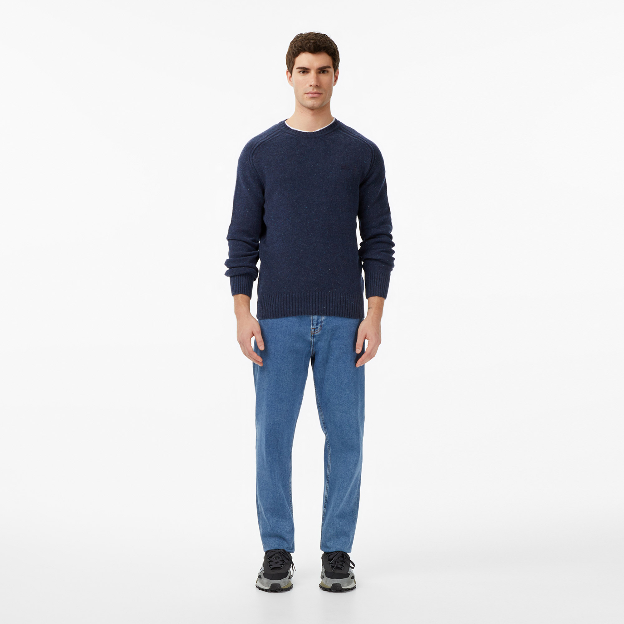 Erkek Classic Fit Bisiklet Yaka Yün Lacivert Kazak