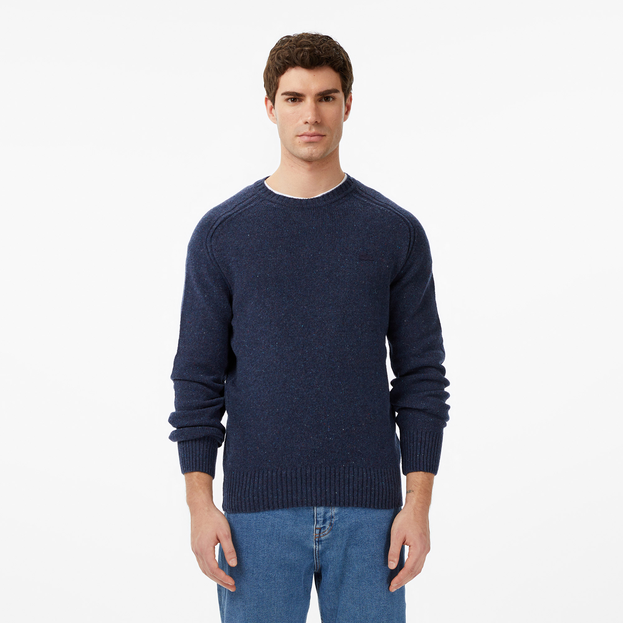 Erkek Classic Fit Bisiklet Yaka Yün Lacivert Kazak