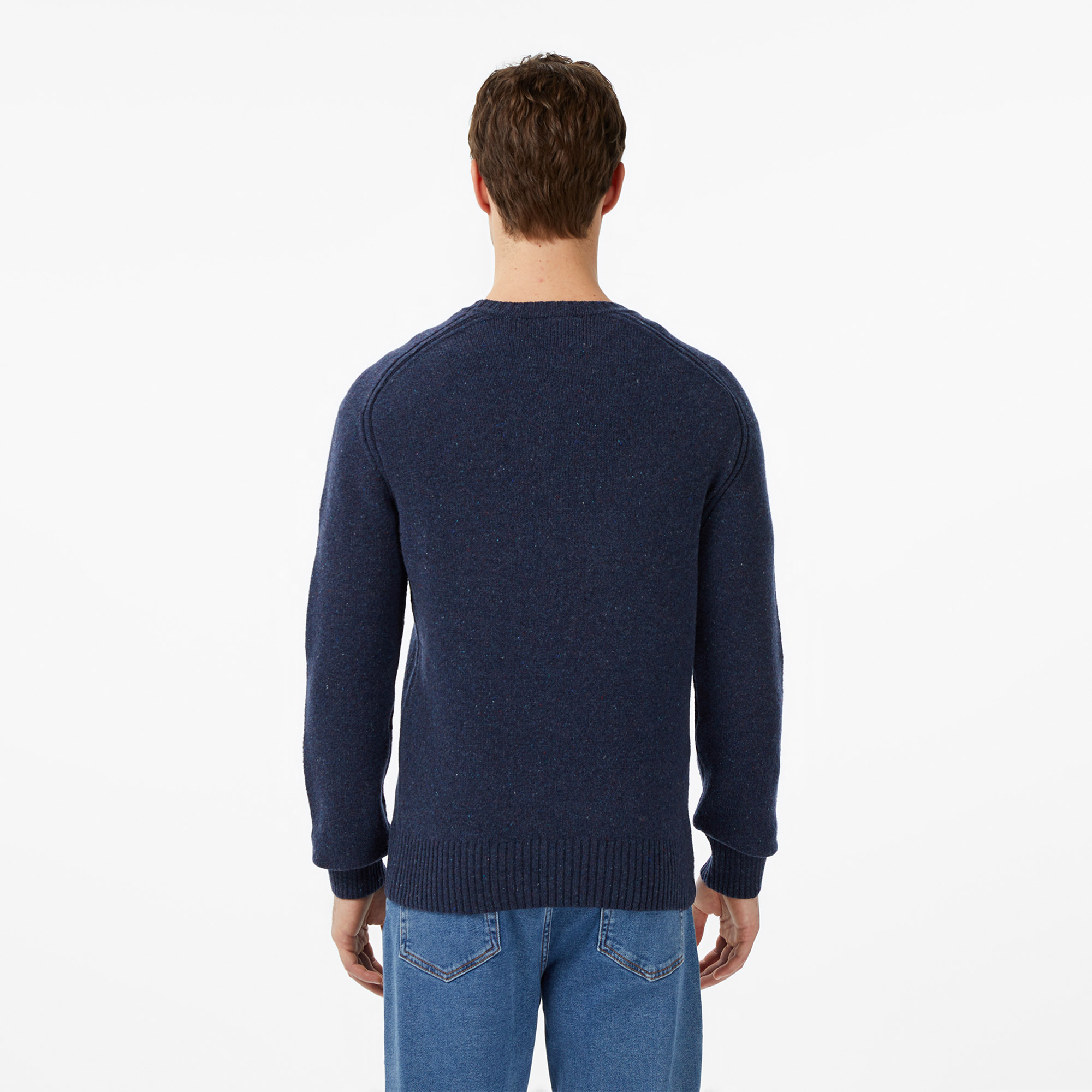 Erkek Classic Fit Bisiklet Yaka Yün Lacivert Kazak