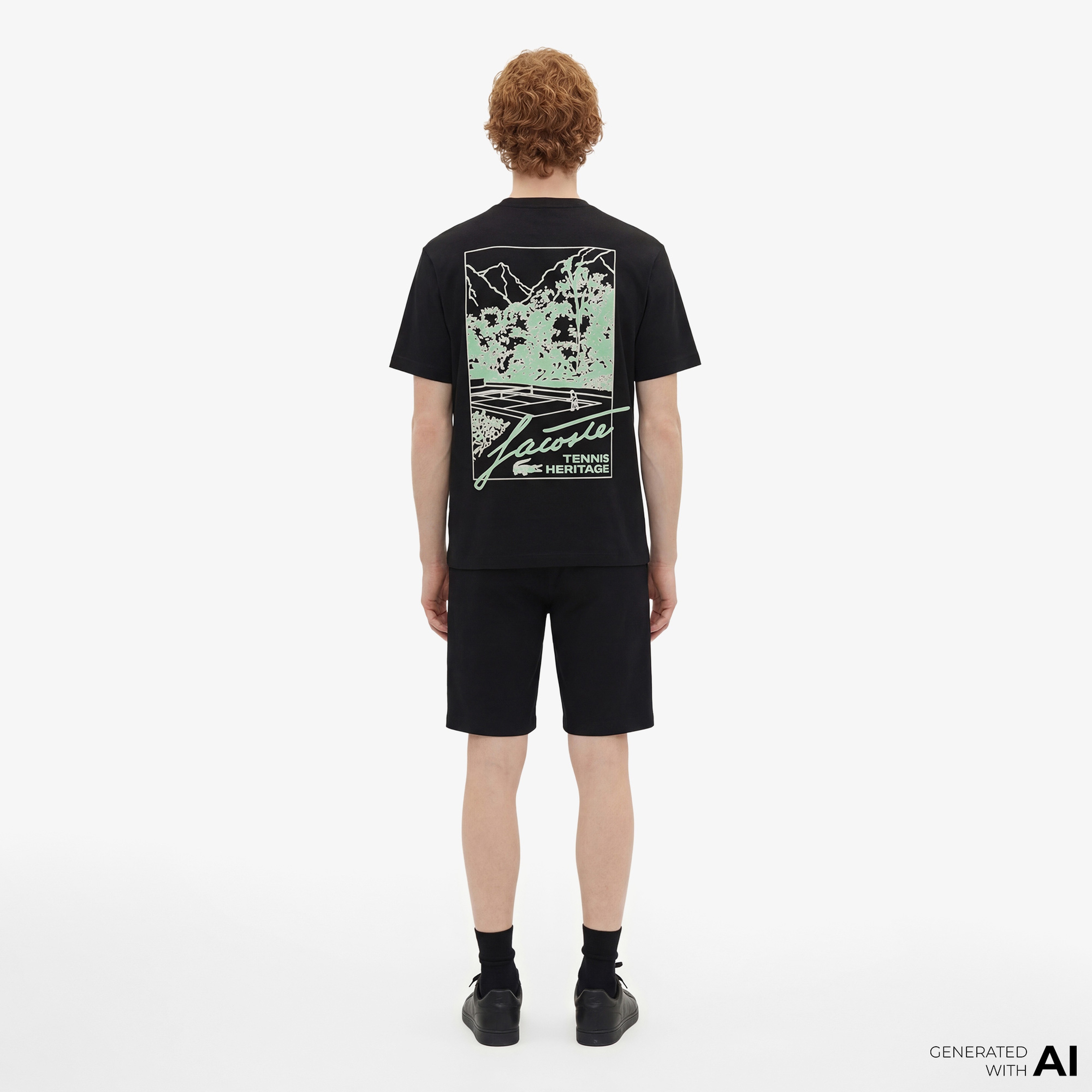 Lacoste Tennis Heritage Multi Print Erkek Siyah T-Shirt