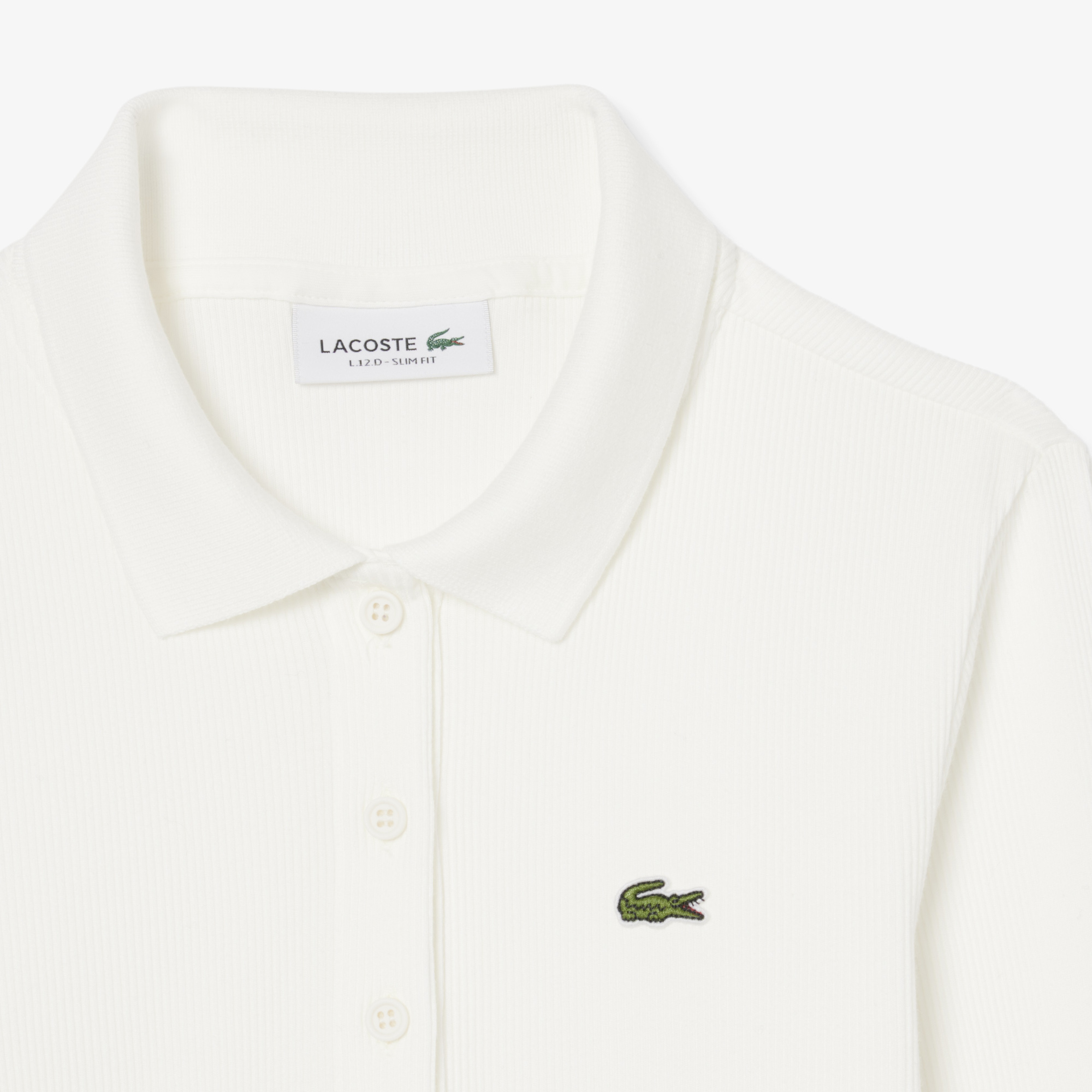 Lacoste L.12.D Kadın Slim Fit Uzun Kollu Organik Pamuk Beyaz Polo