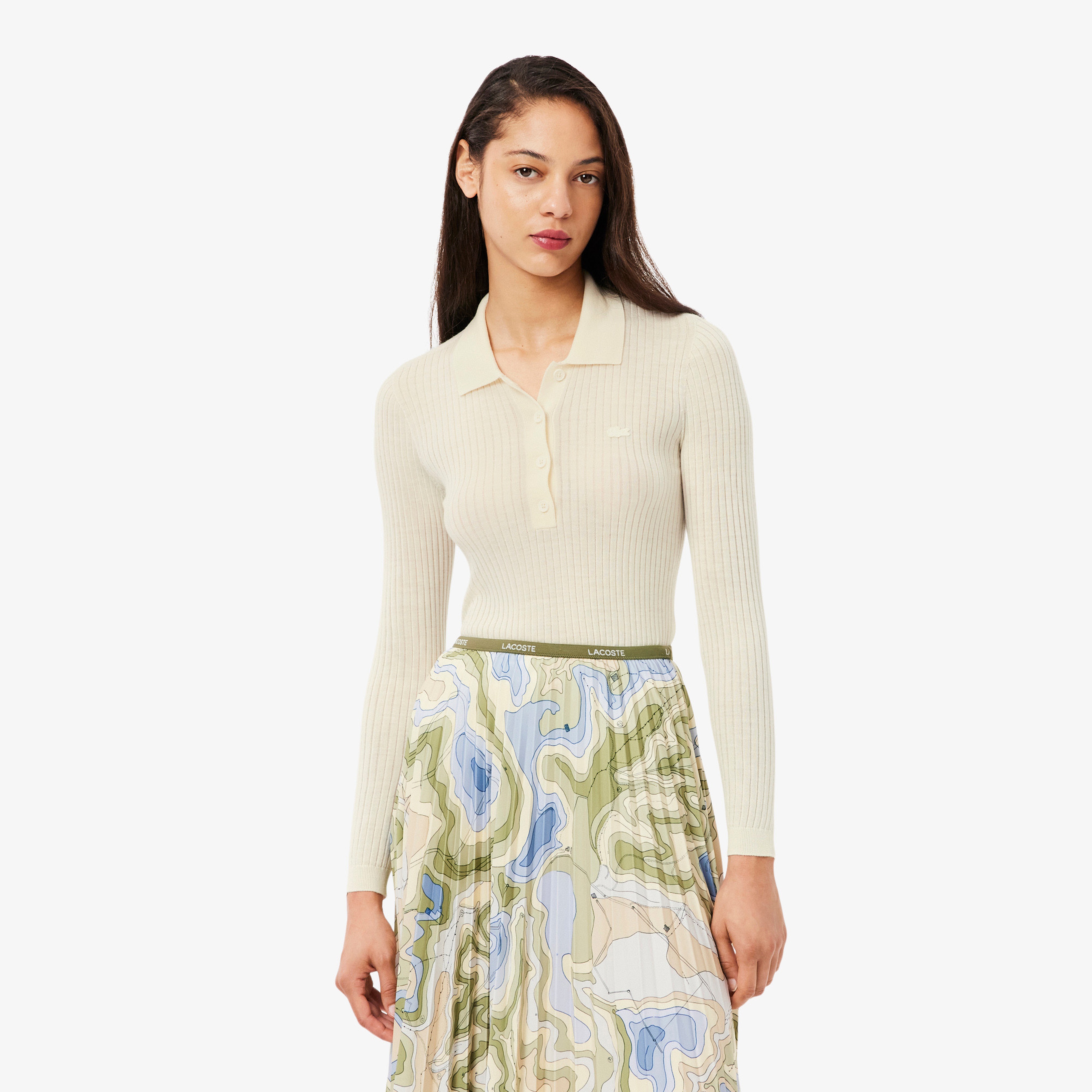 Kadın Regular Fit Polo Yaka Krem Kazak