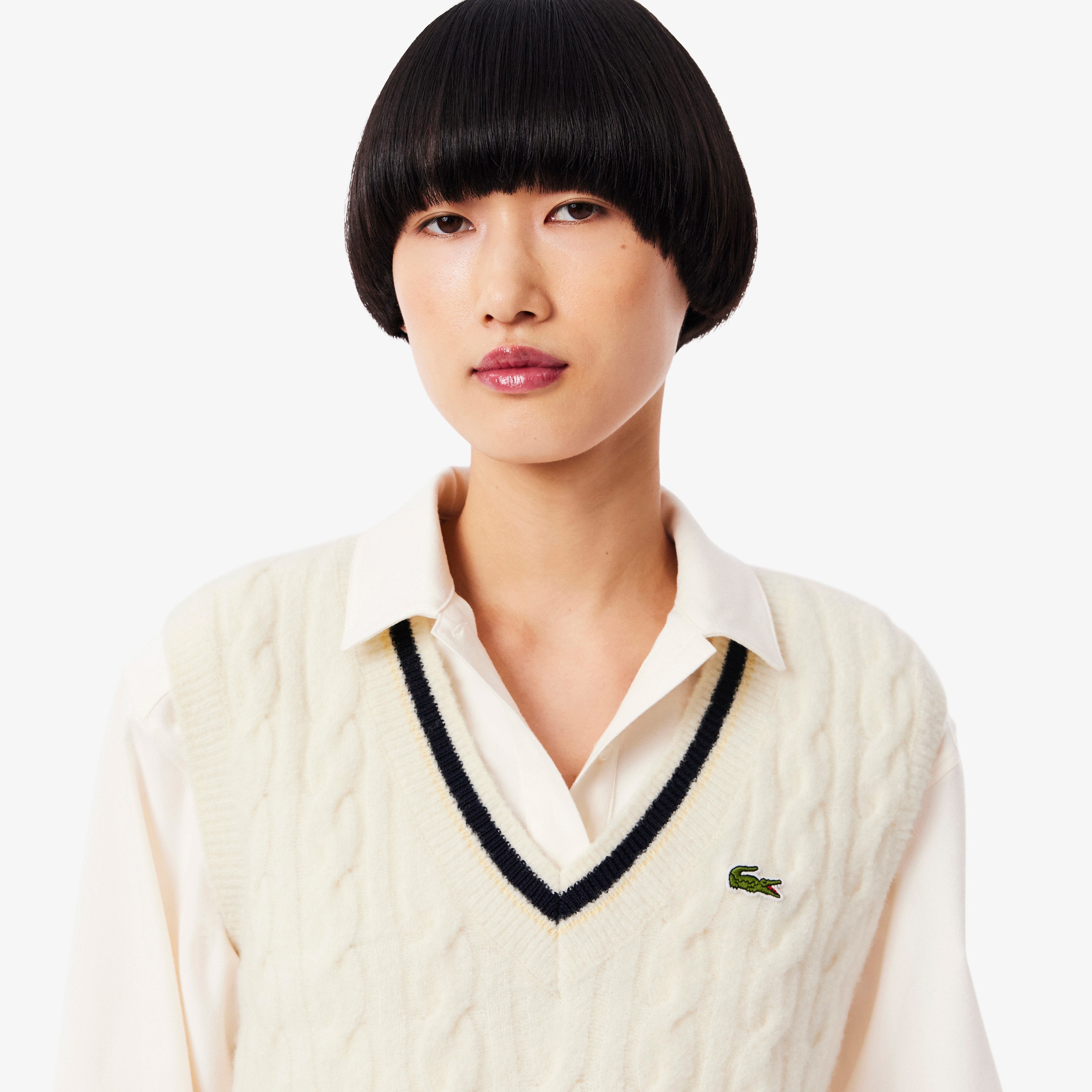 Kadın Classic Fit V Yaka Krem Süveter