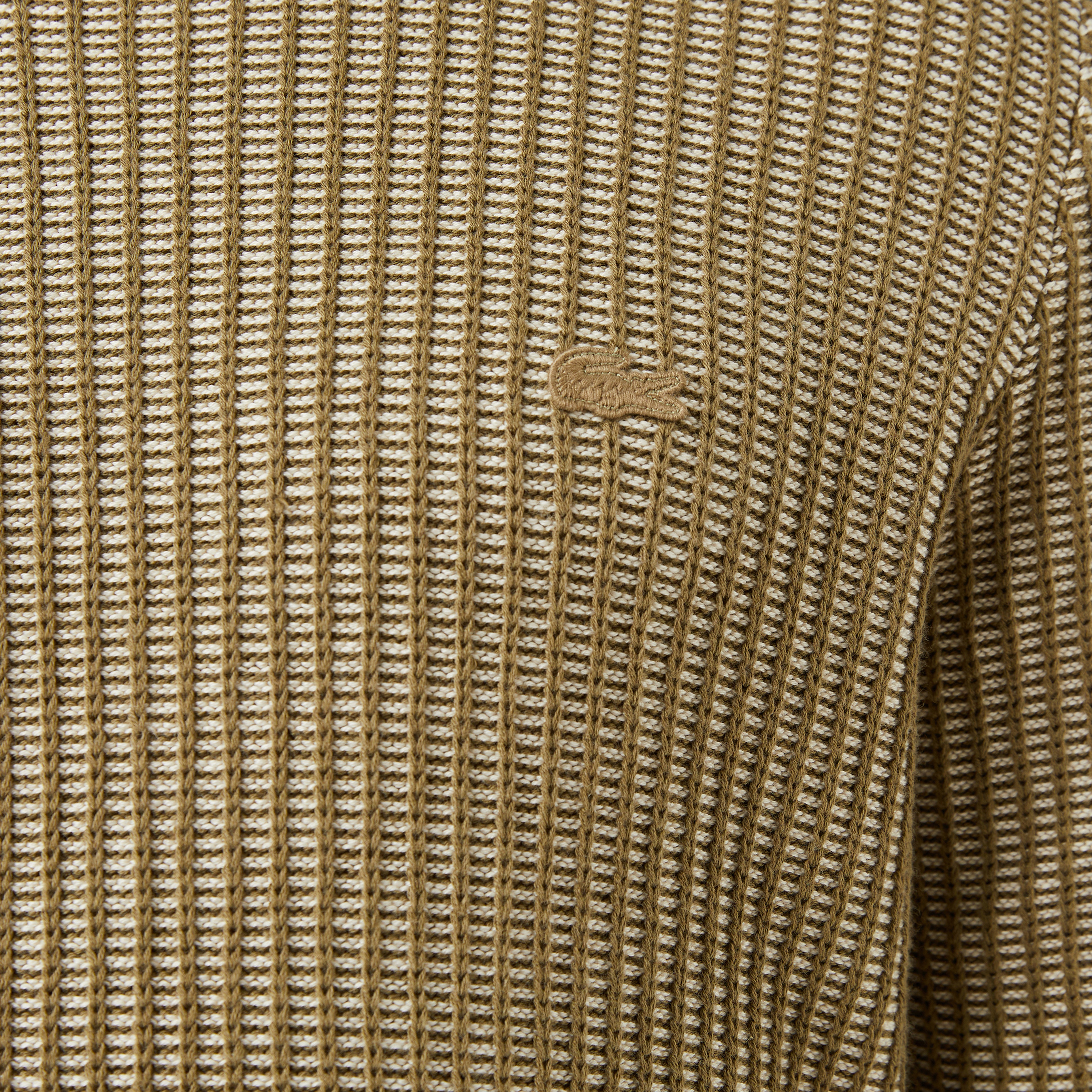 Erkek Classic Fit Bisiklet Yaka Desenli Haki Kazak