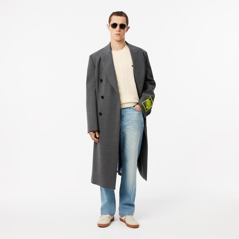 Erkek Classic Fit Bisiklet Yaka Desenli Krem Kazak