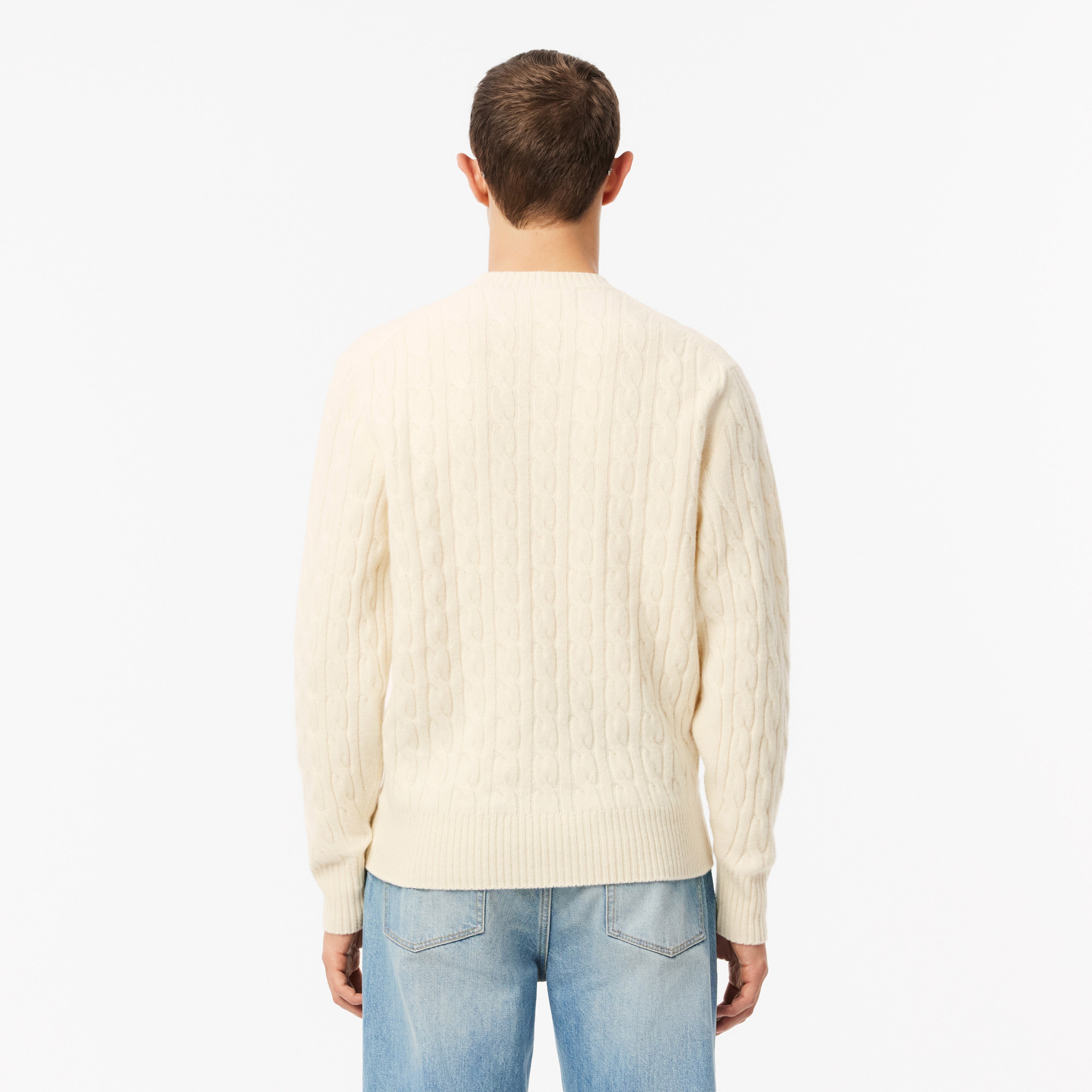 Lacoste Erkek Classic Fit Bisiklet Yaka Desenli Krem Kazak